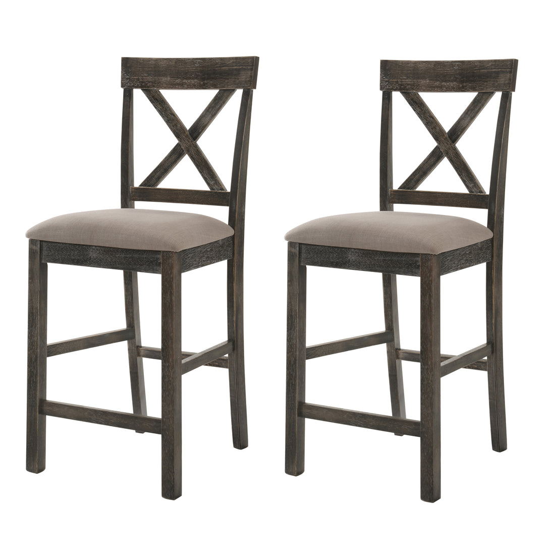 Tan And Weathered Grey Counter Height Stools With Cross Back Set Of 2 Grey Gray Dining Room Rectangular Side Chair Cross Back Set Of 2 Wood