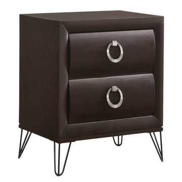 Dark Merlot 2 Drawer Nightstand With Hairpin Legs Brown 2 Drawers Bedroom Rectangle Rubberwood Felt Lined Drawers Merlot Wood Metal