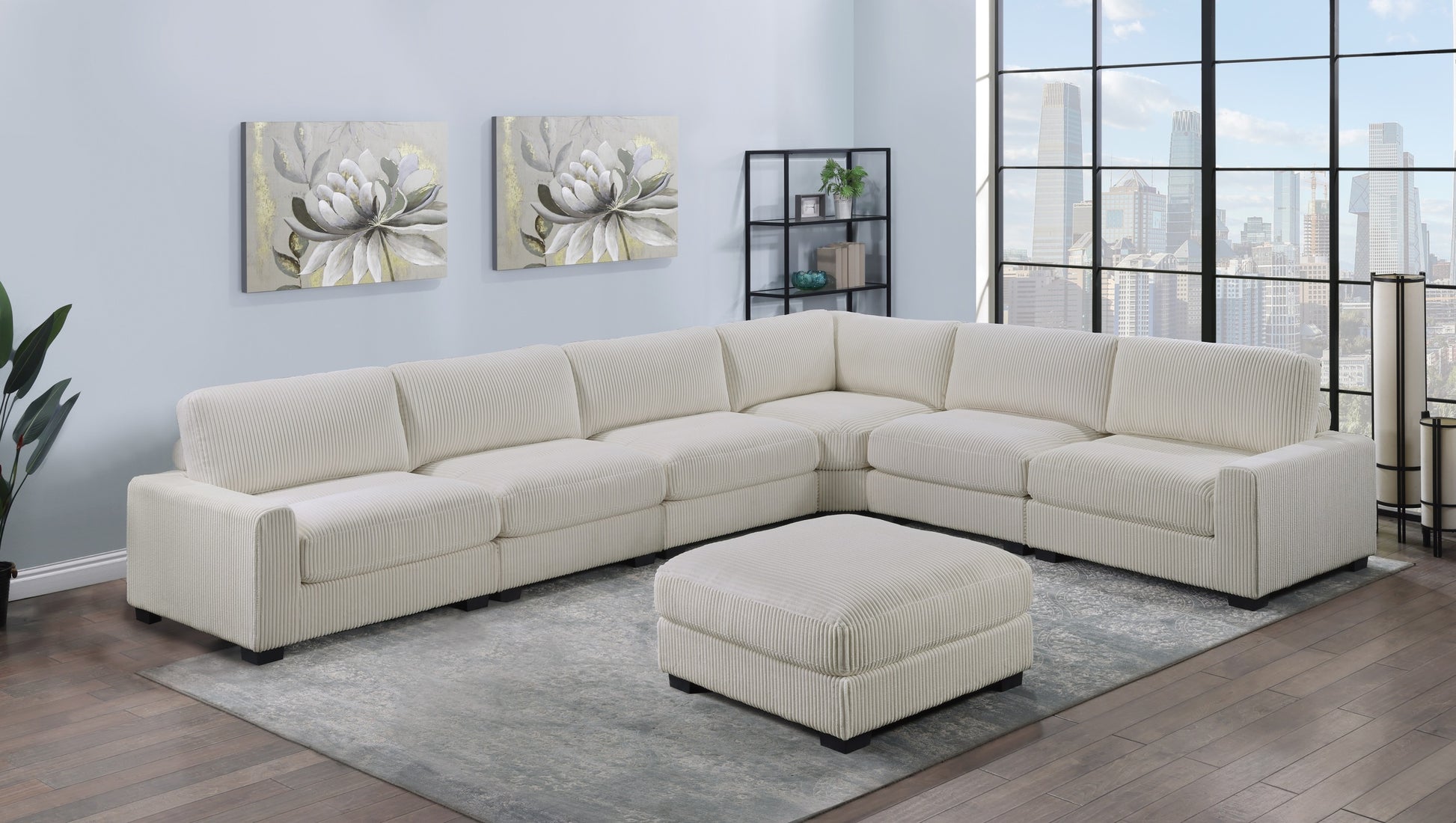 Living Room Furniture Ottoman Beige Wide Welt Corduroy 1Pc Soft Cushion Cocktail Ottoman Wood Legs Beige Primary Living Space Solid Contemporary,Modern Square Corduroy