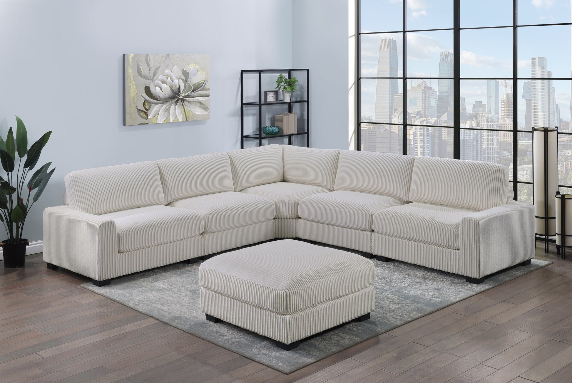 Living Room Furniture Ottoman Beige Wide Welt Corduroy 1Pc Soft Cushion Cocktail Ottoman Wood Legs Beige Primary Living Space Solid Contemporary,Modern Square Corduroy