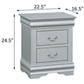 Platinum 2 Drawer Nightstand Silver 2 Drawers Bedroom Rectangle Modern Rubberwood Solid Wood Silver Wood