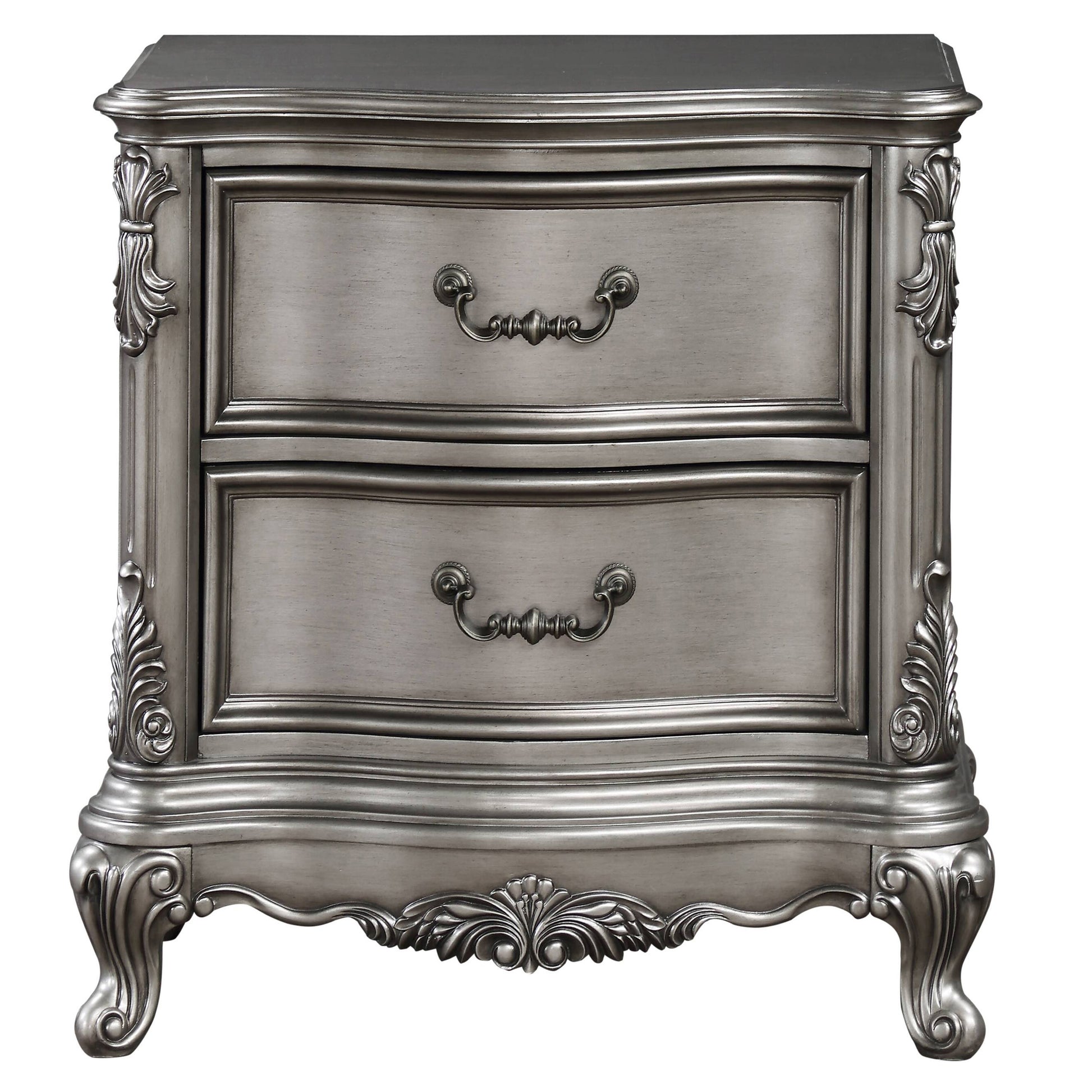 Antique Platinum 2 Drawer Nightstand Antique Gray Gray 2 Drawers Bedroom Rectangle Traditional Felt Lined Drawers Antique Wood