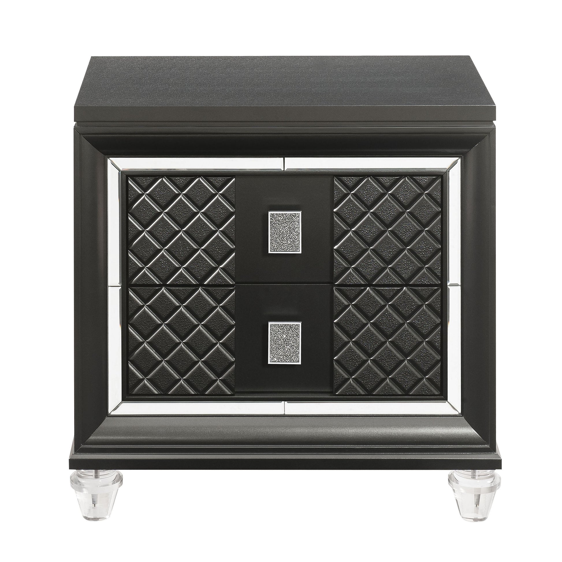 Metallic Grey 2 Drawer Nightstand Grey Gray 2 Drawers Bedroom Rectangle Modern Rubberwood Felt Lined Drawers Wood