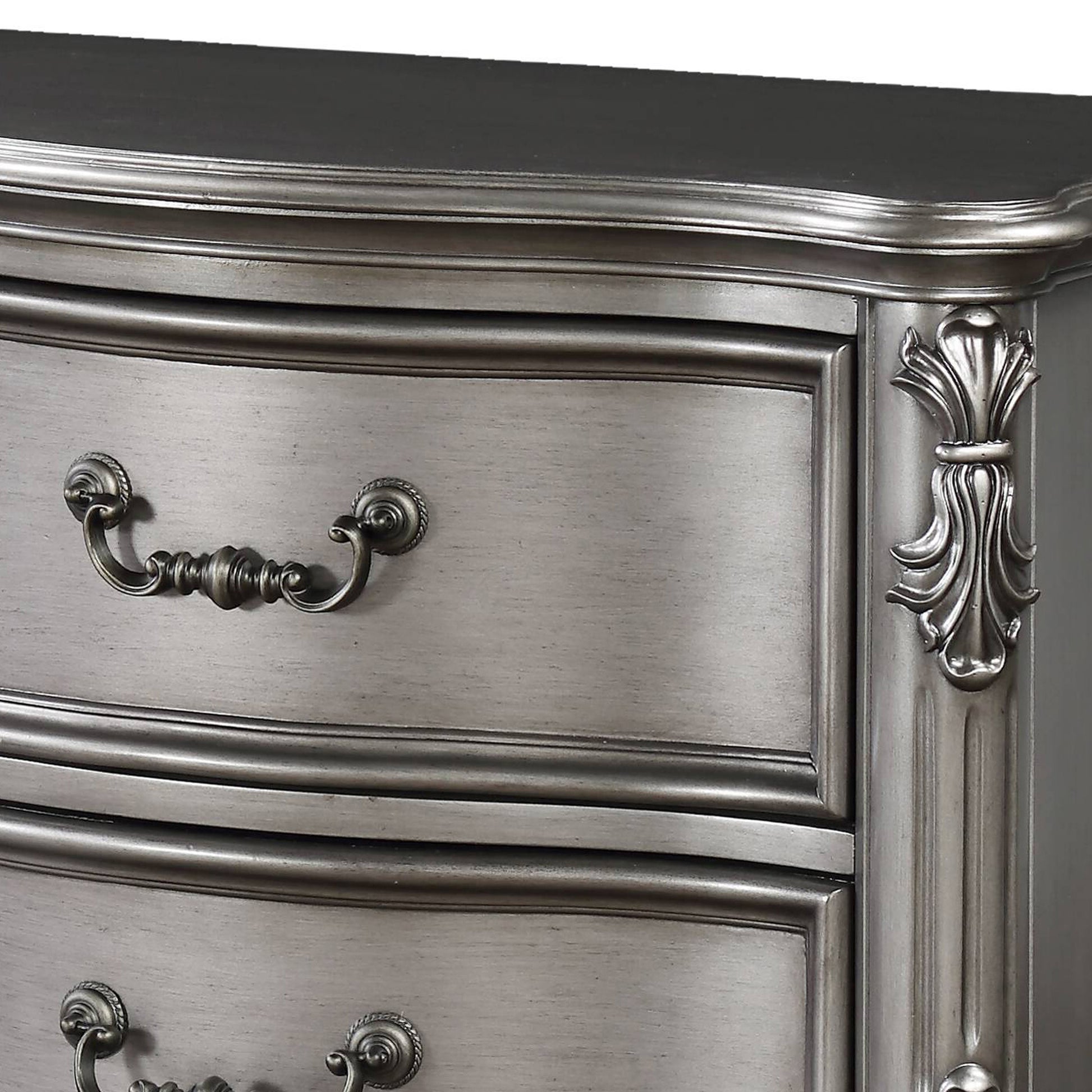 Antique Platinum 2 Drawer Nightstand Antique Gray Gray 2 Drawers Bedroom Rectangle Traditional Felt Lined Drawers Antique Wood