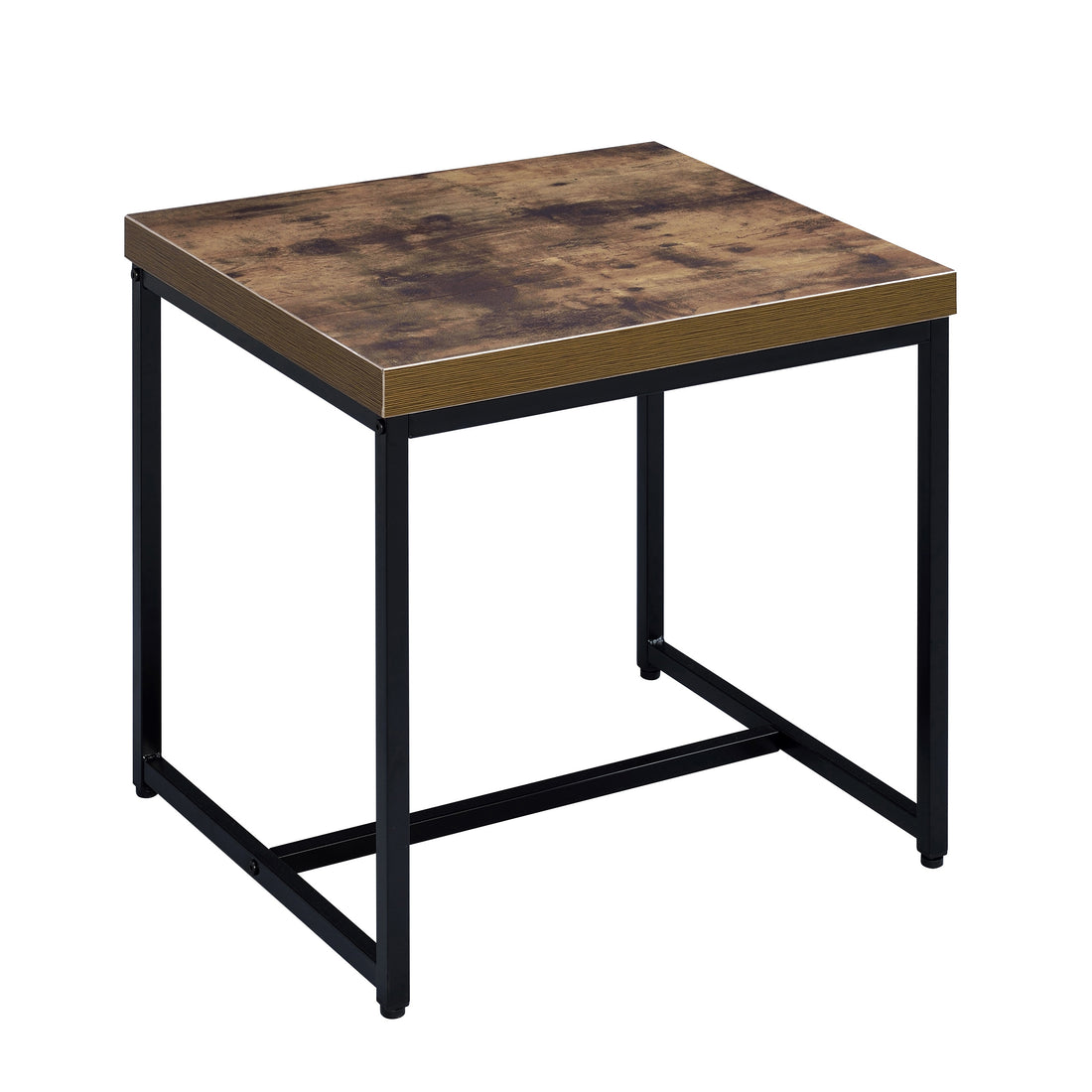 Weathered Oak And Black Rectangular End Table Black Brown Primary Living Space Industrial Rectangular Rectangular Wood Metal Sled