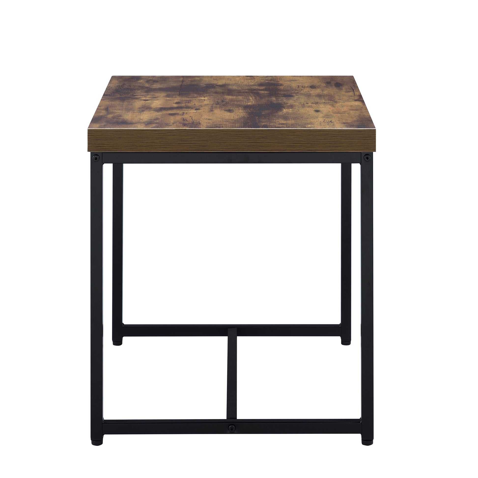 Weathered Oak And Black Rectangular End Table Black Brown Primary Living Space Industrial Rectangular Rectangular Wood Metal Sled