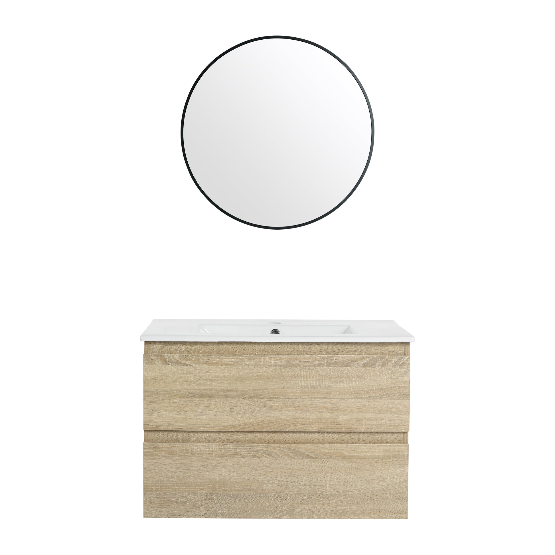 30" Wall Mounted Bathroom Vanity With Ceramic Sink, 2 Soft Close Drawers, Kd Package 2 Light Oak Bathroom Wall Mounted Modern Plywood