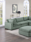 Sage Color 6Pc Modular Sectional Set Corduroy Upholstery Couch 3X Corner Wedge, 2X Armless Chairs 1X Ottoman Living Room Furniture Sage Primary Living Space Cushion Back Contemporary,Modern Modular Rubberwood Corduroy 6 Seat