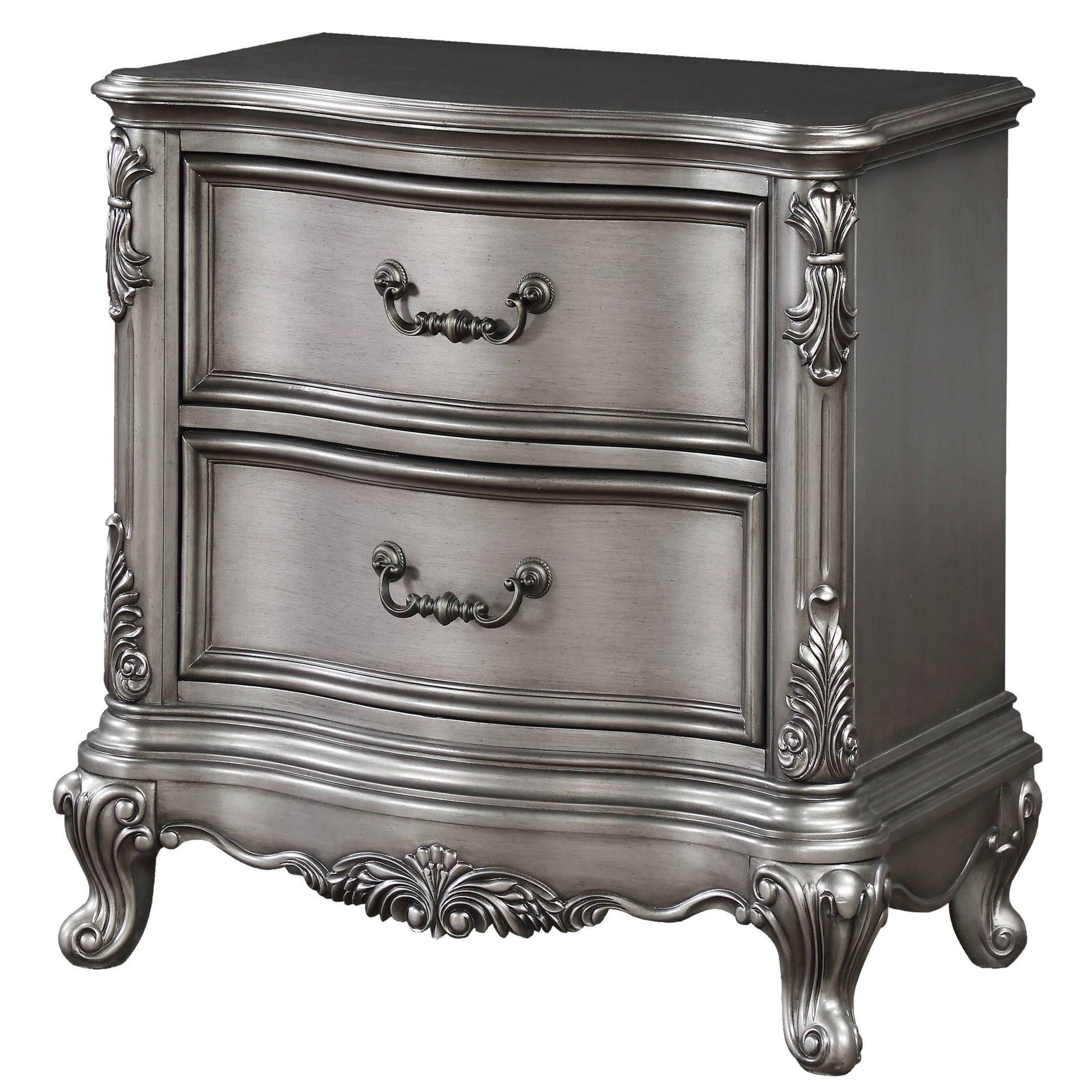 Antique Platinum 2 Drawer Nightstand Antique Gray Gray 2 Drawers Bedroom Rectangle Traditional Felt Lined Drawers Antique Wood