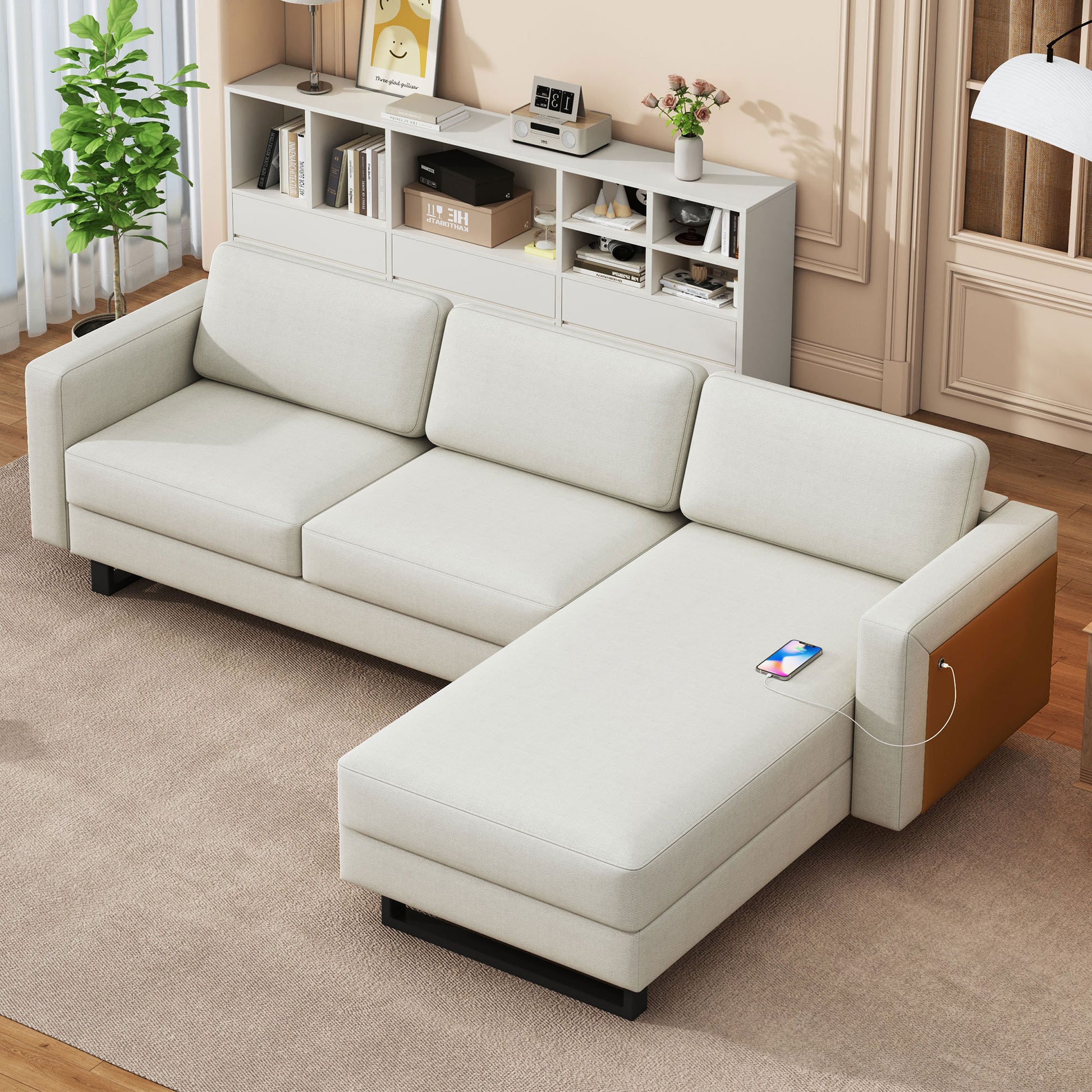 Sofa The Best Choice Products Upholstered Sectional Sofa For Families, Apartments, Dormitories, Award Rooms, Compact Space With Chaise Longue, 3 Seats, L Shaped Design, Off White Cream White Linen Dining Room Medium Soft Metal & Wood 3 Seat