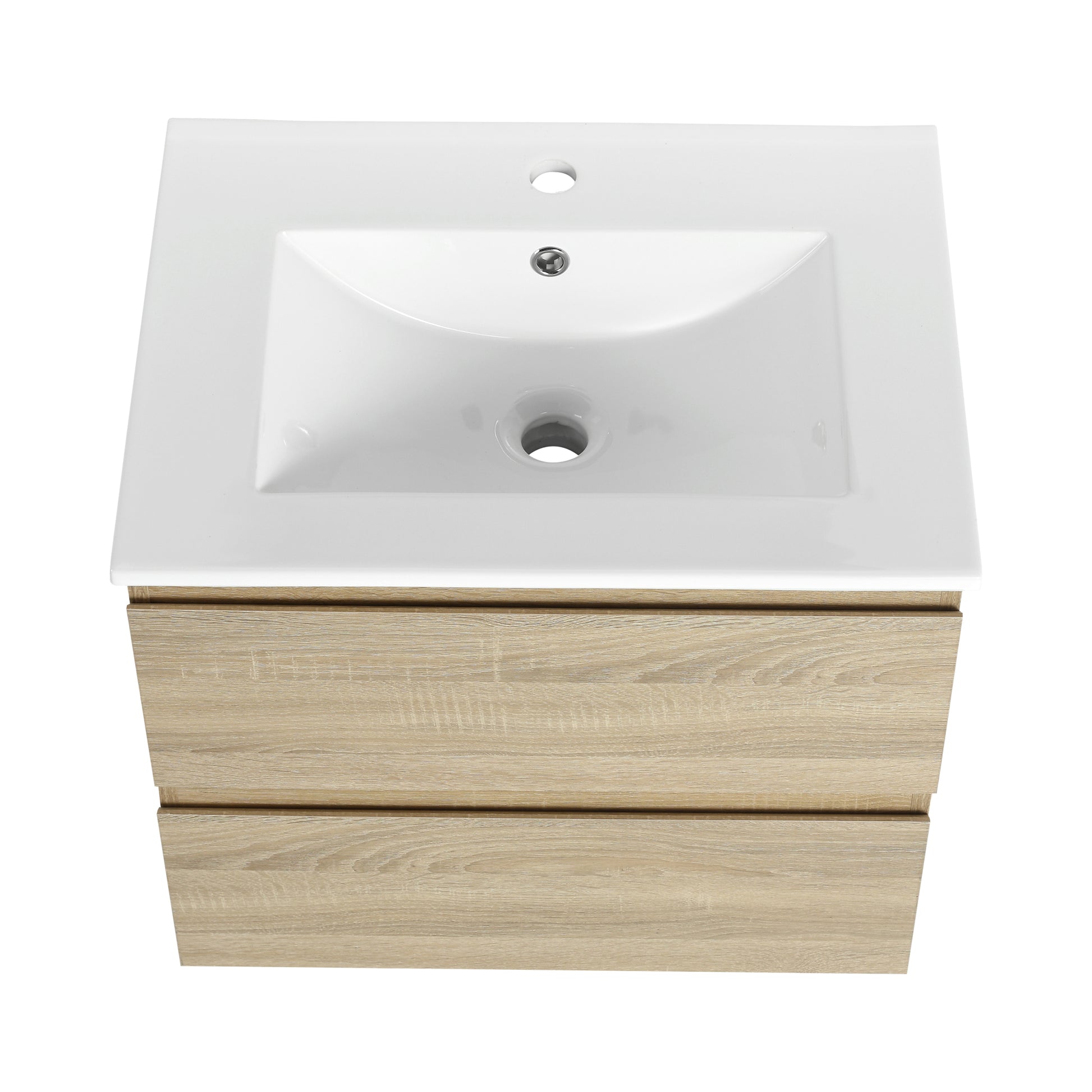 24" Wall Mounted Bathroom Vanity With Ceramic Sink, 2 Soft Close Drawers, Kd Package 2 Light Oak Bathroom Wall Mounted Modern Plywood