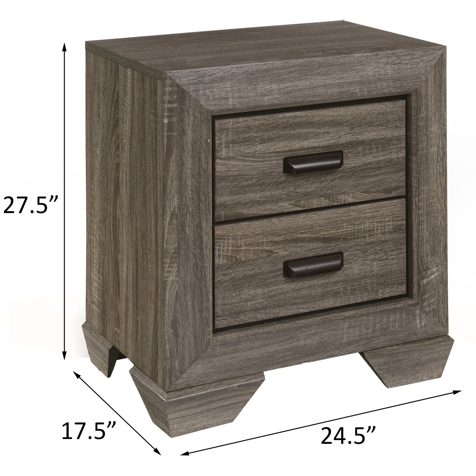 Weathered Grey Grain 2 Drawer Nightstand Brown 2 Drawers Bedroom Rectangle Rustic Drawers Wood