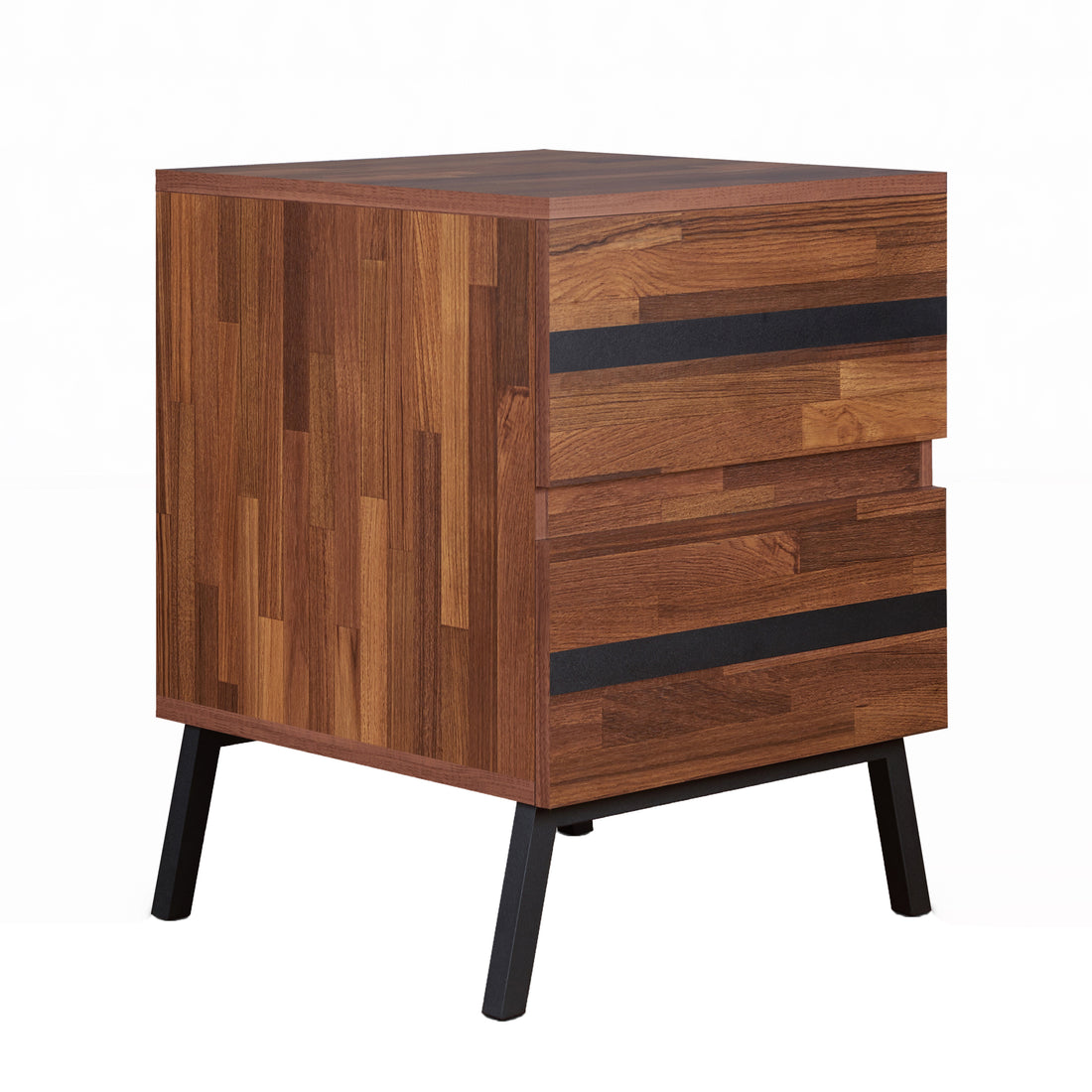 Walnut And Sandy Black 2 Drawer Nightstand Walnut Black 2 Drawers Bedroom Rectangle Modern Drawers Walnut Wood Metal