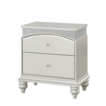 Platinum 2 Drawer Nightstand Silver 2 Drawers Bedroom Rectangle Glam Poplar Felt Lined Drawers Silver Wood