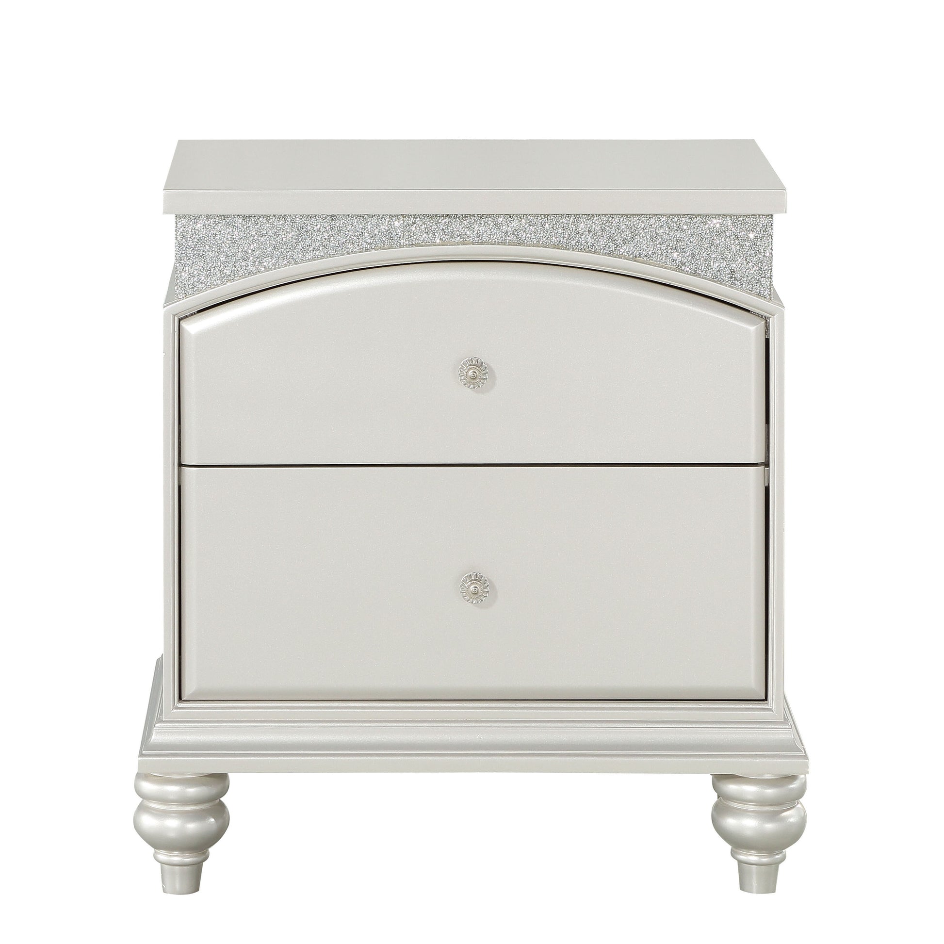 Platinum 2 Drawer Nightstand Silver 2 Drawers Bedroom Rectangle Glam Poplar Felt Lined Drawers Silver Wood