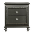 Metallic Grey Nightstand With 2 Drawers Grey Gray 2 Drawers Bedroom Rectangle Transitional Rubberwood Felt Lined Drawers Wood