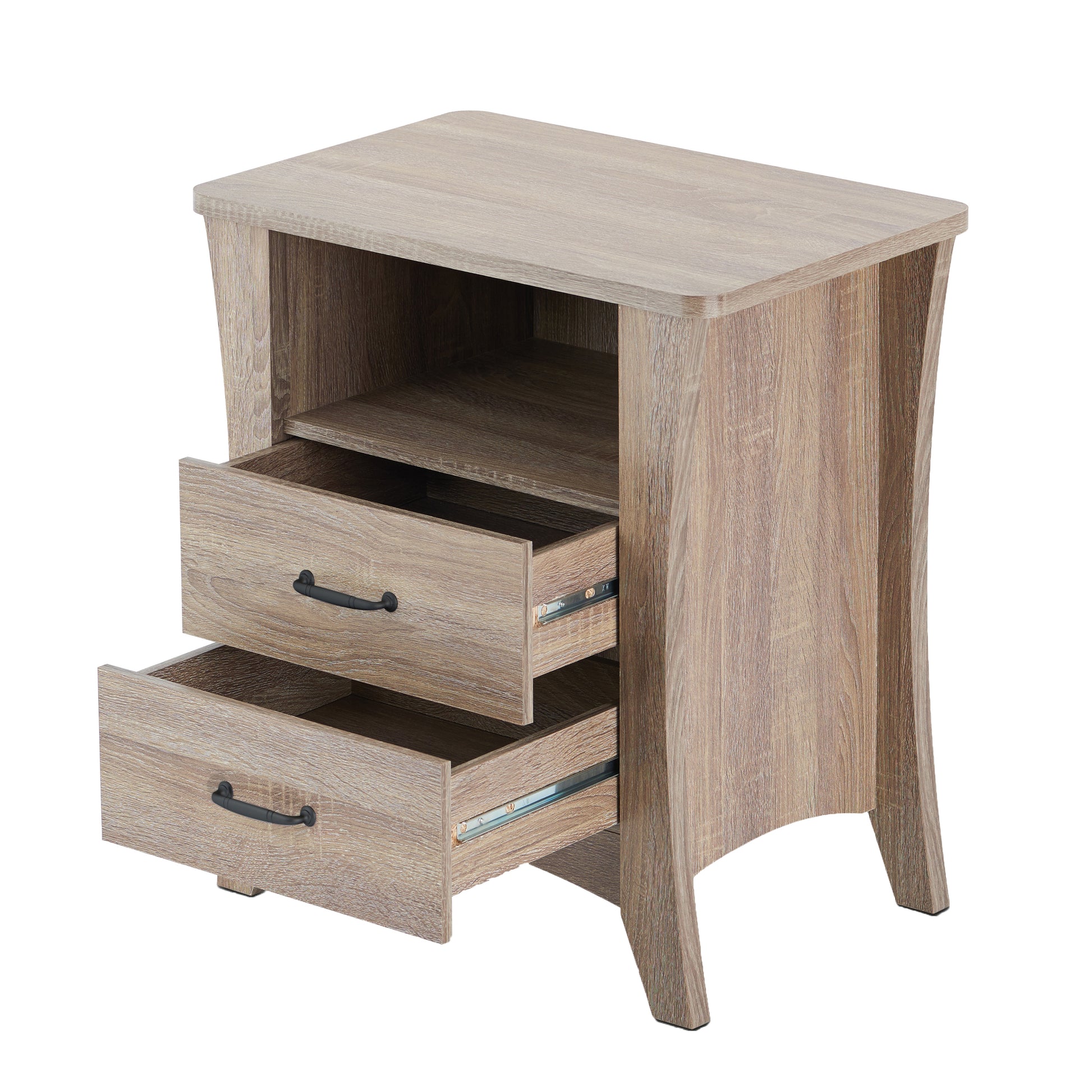 Rustic Natural Nightstand With 2 Drawers And Open Shelving Brown 2 Drawers Bedroom Rectangle Rustic Drawers Rust Wood