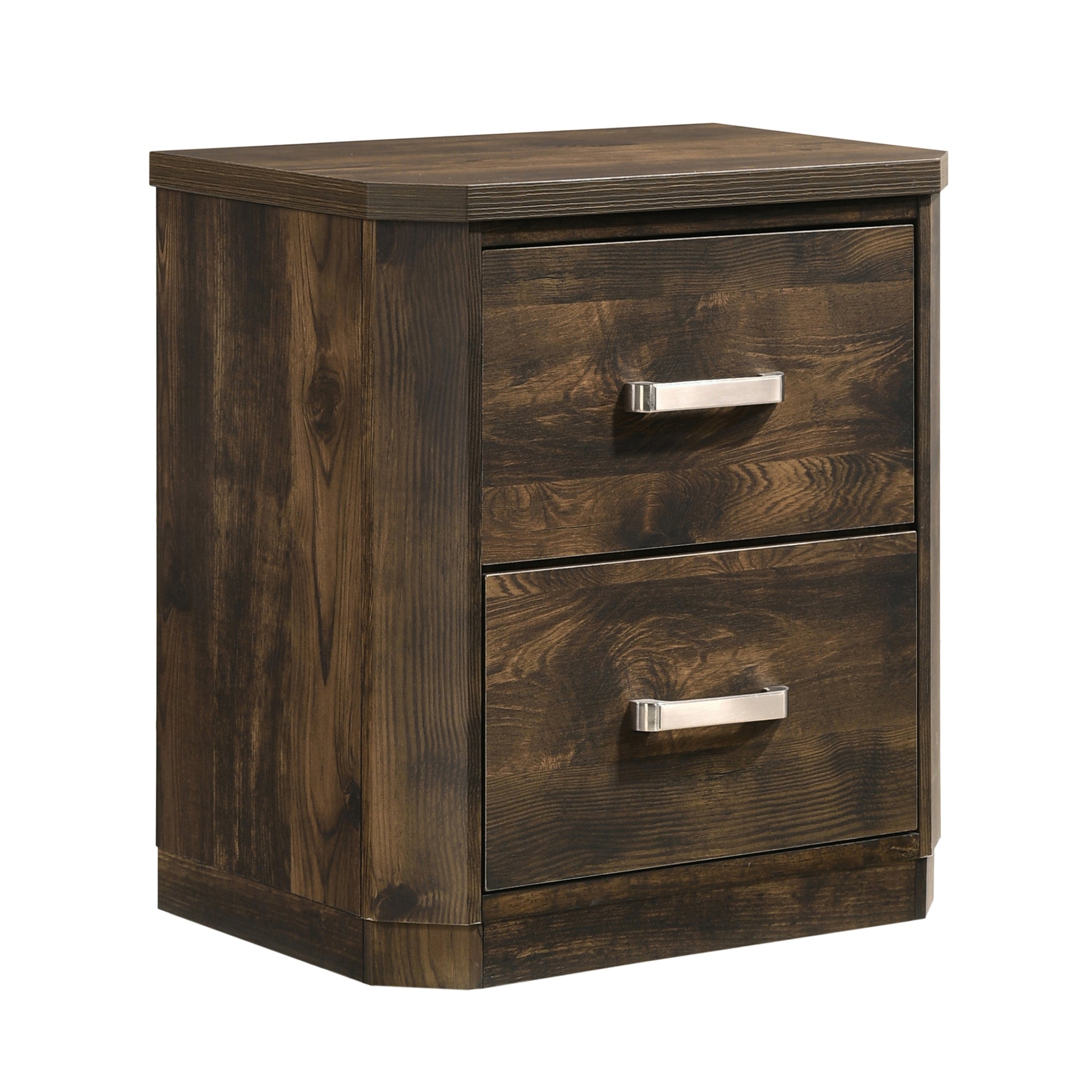 Rustic Walnut 2 Drawer Nightstand Rustic Brown 2 Drawers Bedroom Rectangle Rustic Rubberwood Solid Wood Rust Wood