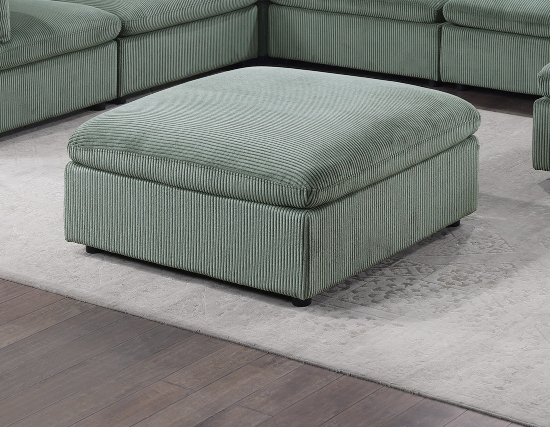 Contemporary Living Room Furniture Ottoman Sage Color Corduroy 1Pc Soft Cushion Ottoman Wood Legs Sage Primary Living Space Solid Contemporary,Modern Square Corduroy