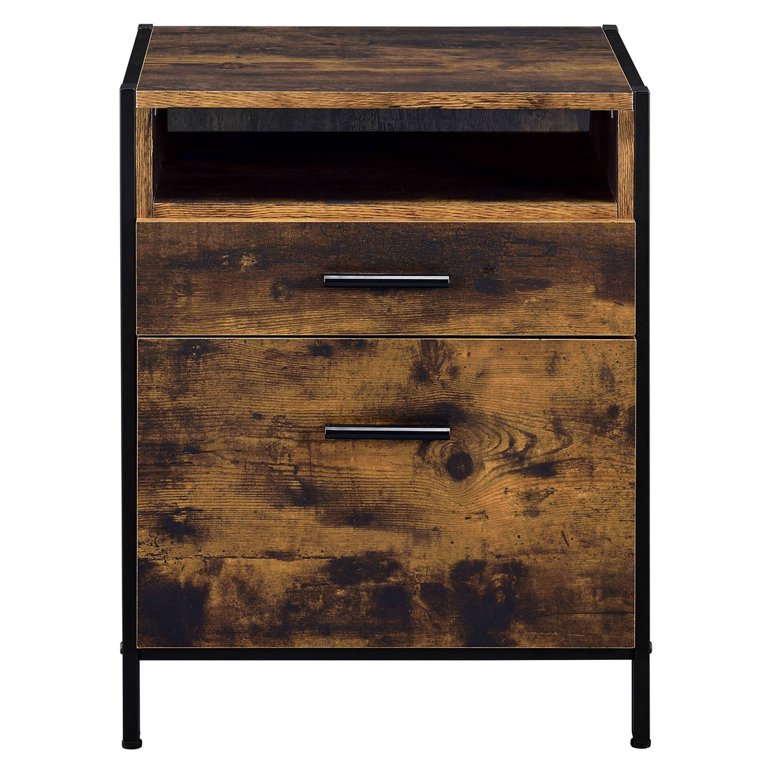 Rustic Oak And Black 2 Drawer Nightstand Black Brown 2 Drawers Bedroom Rectangle Rustic Shelf Rust Wood