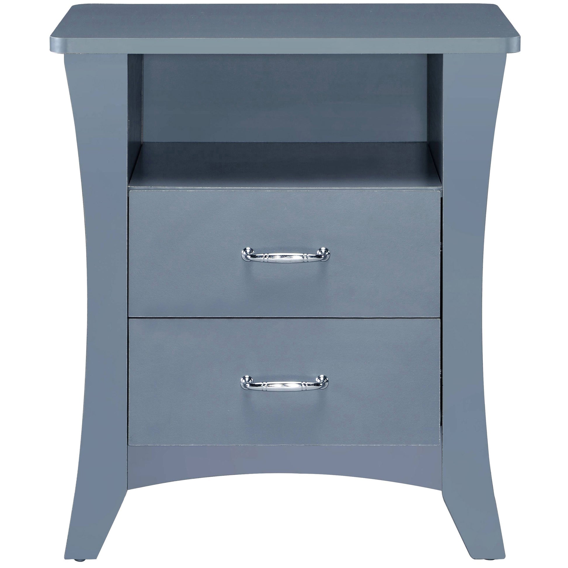 Grey Nightstand With 2 Drawers And Open Shelving Grey Gray 2 Drawers Bedroom Rectangle Drawers Wood