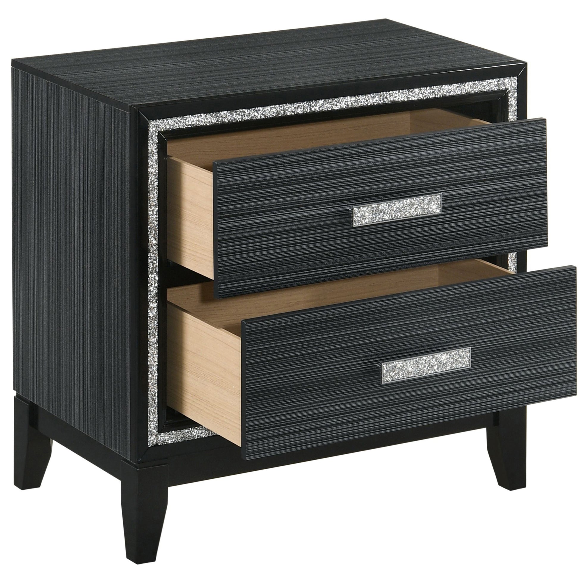 Weathered Black 2 Drawer Nightstand Black 2 Drawers Bedroom Rectangle Modern Rubberwood Solid Wood Black Wood