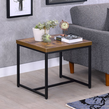 Weathered Oak And Black Rectangular End Table Black Brown Primary Living Space Industrial Rectangular Rectangular Wood Metal Sled