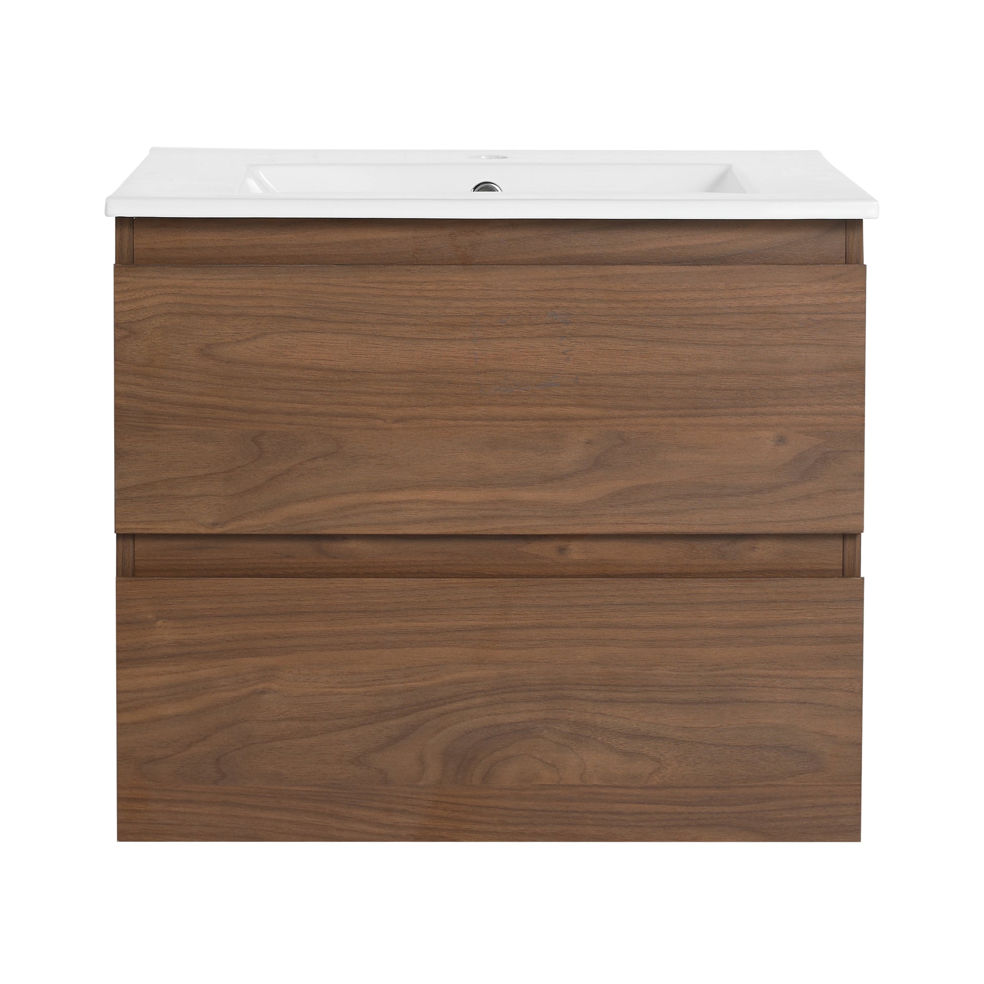 24" Wall Mounted Bathroom Vanity With Ceramic Sink, 2 Soft Close Drawers, Kd Package 2 Brown Oak Bathroom Wall Mounted Modern Plywood