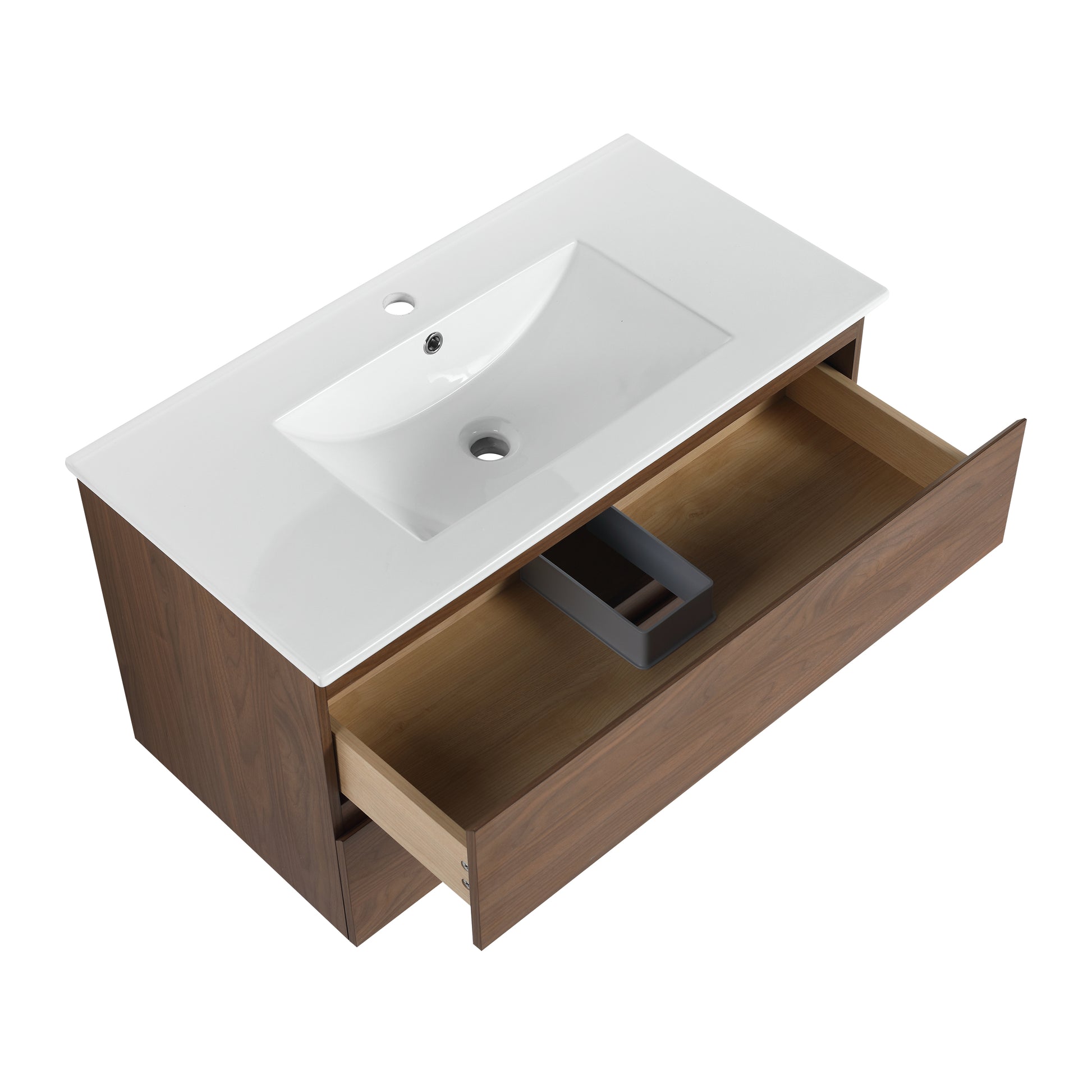 36" Wall Mounted Bathroom Vanity With Ceramic Sink, 2 Soft Close Drawers, Kd Package 2 Brown Oak Bathroom Wall Mounted Modern Plywood