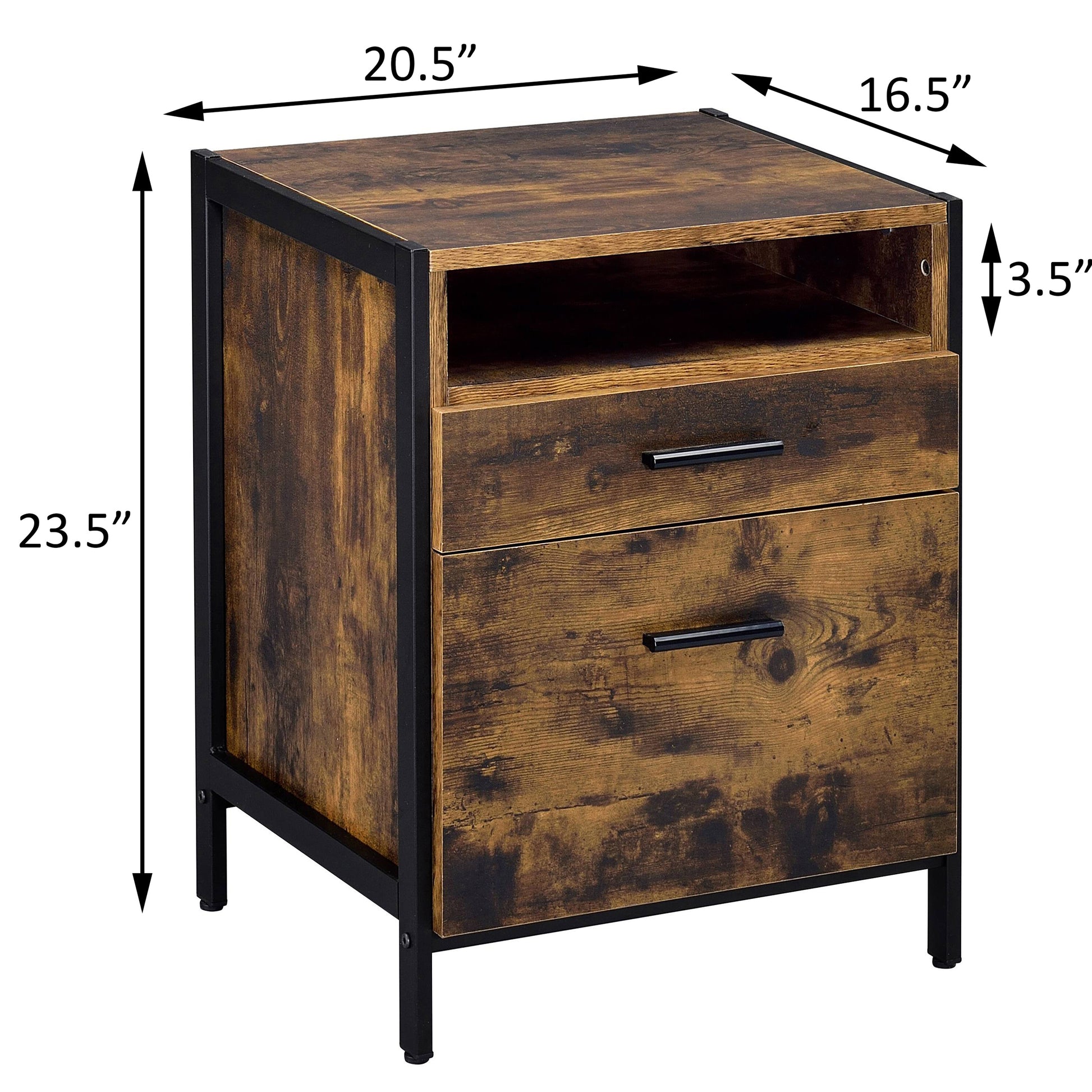 Rustic Oak And Black 2 Drawer Nightstand Black Brown 2 Drawers Bedroom Rectangle Rustic Shelf Rust Wood