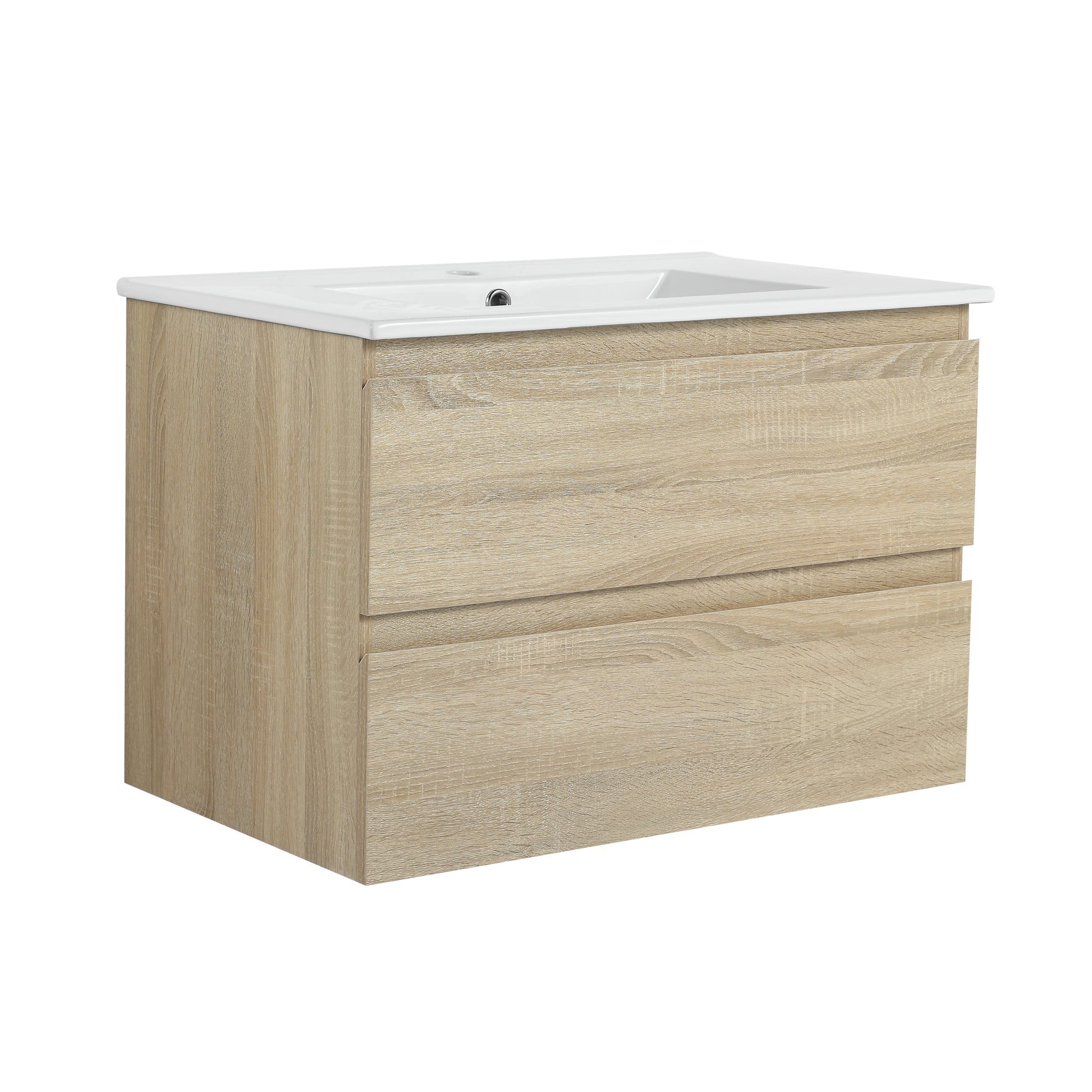 30" Wall Mounted Bathroom Vanity With Ceramic Sink, 2 Soft Close Drawers, Kd Package 2 Light Oak Bathroom Wall Mounted Modern Plywood