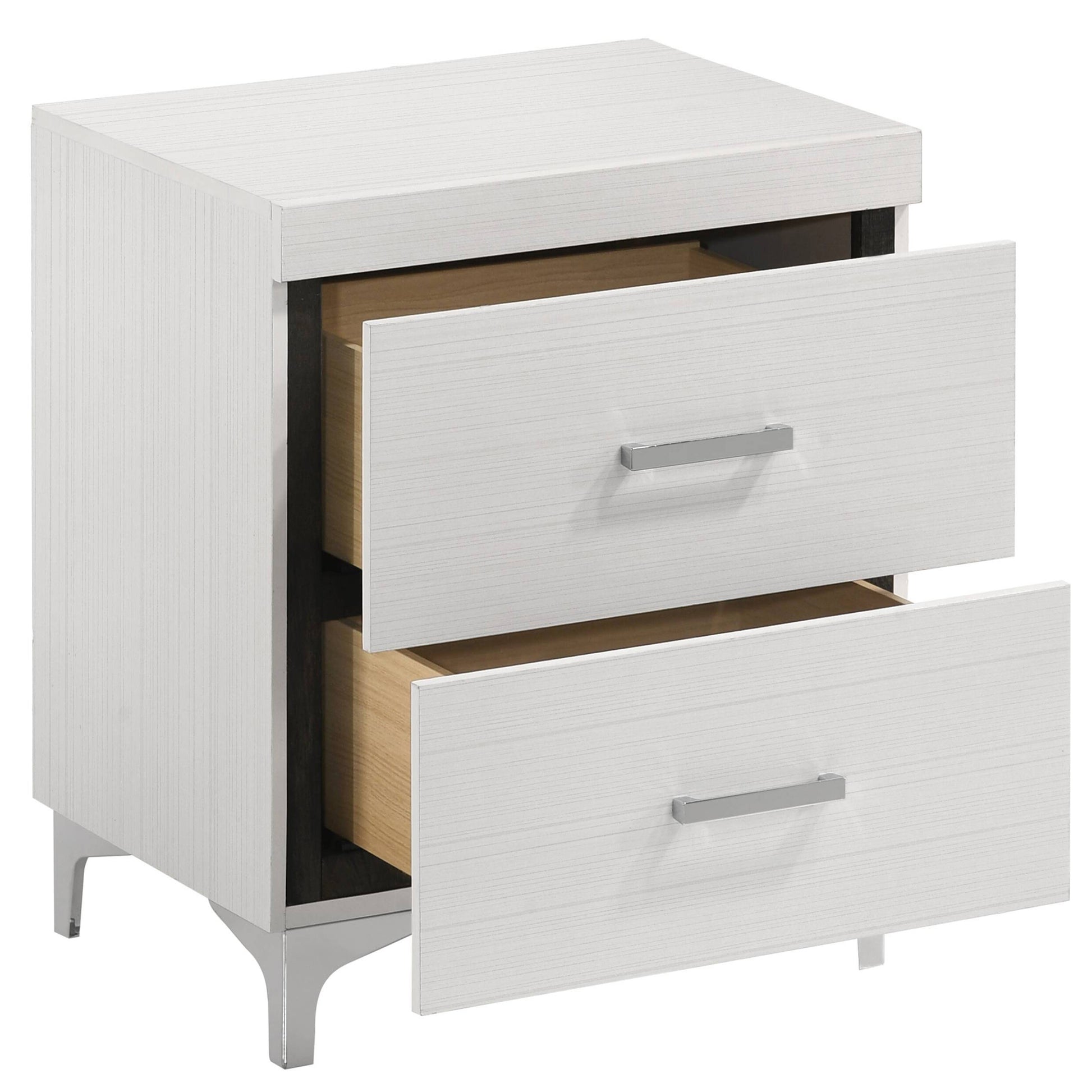 White 2 Drawer Nightstand White White 2 Drawers Bedroom Rectangle Poplar Solid Wood White Wood Metal