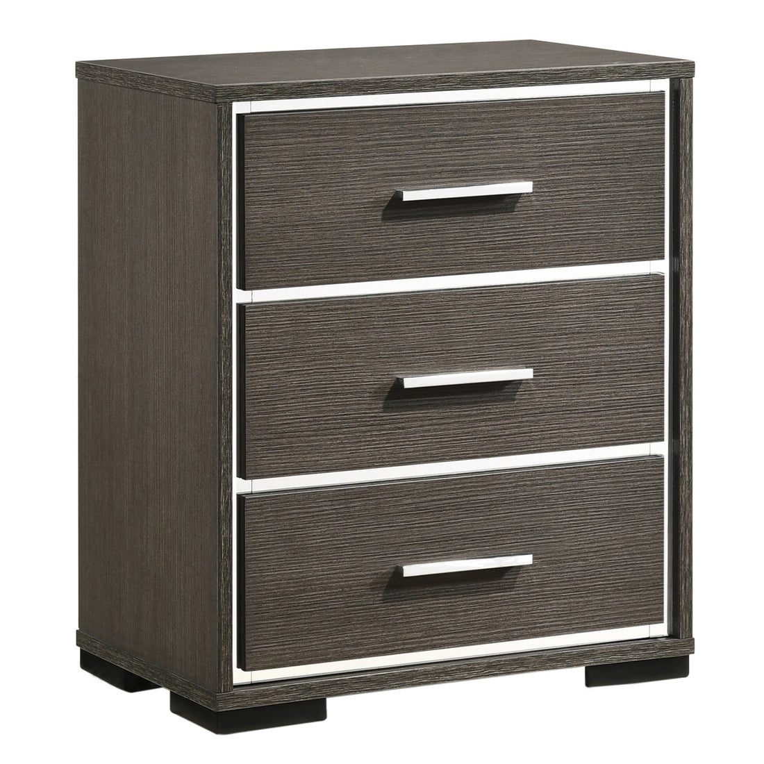 Grey Oak 3 Drawer Nightstand Oak 3 Drawers Bedroom Rectangle Modern Usb Port Oak Wood