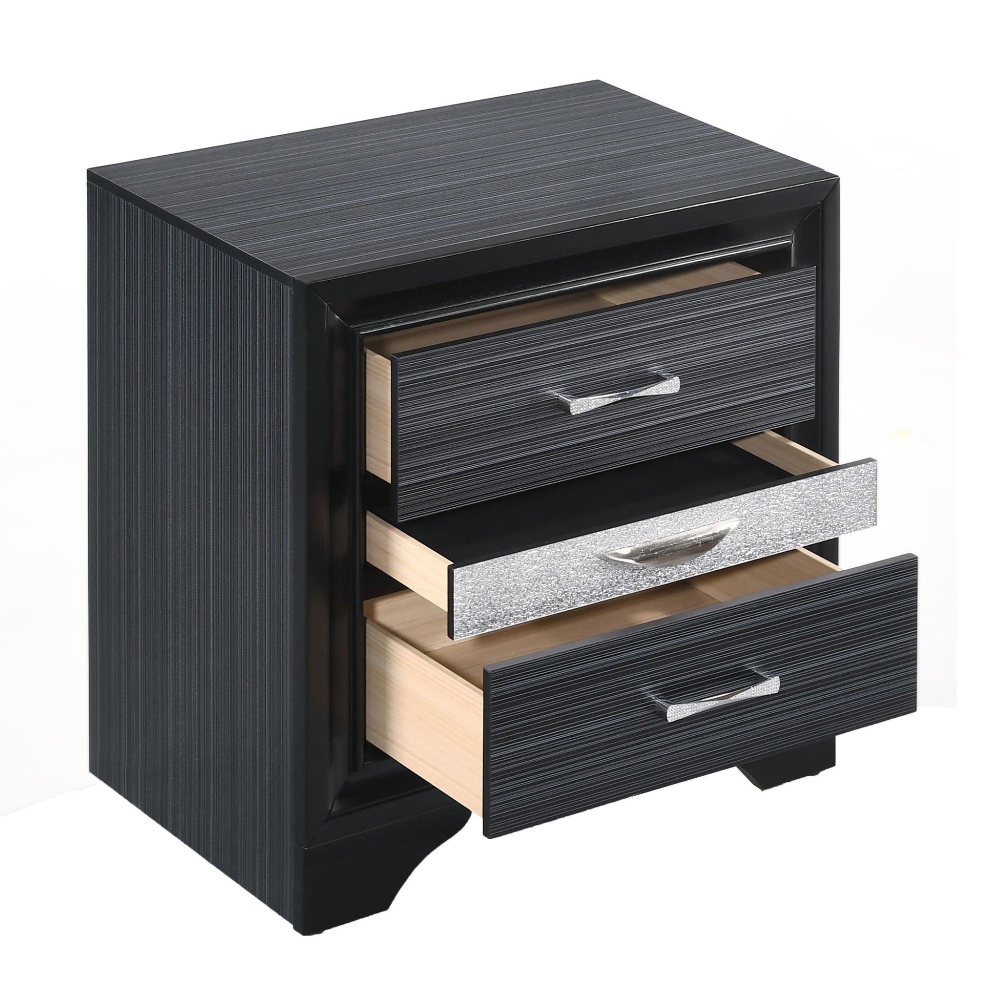 Black 3 Drawer Nightstand Black 3 Drawers Bedroom Rectangle Modern Rubberwood Felt Lined Drawers Black Wood