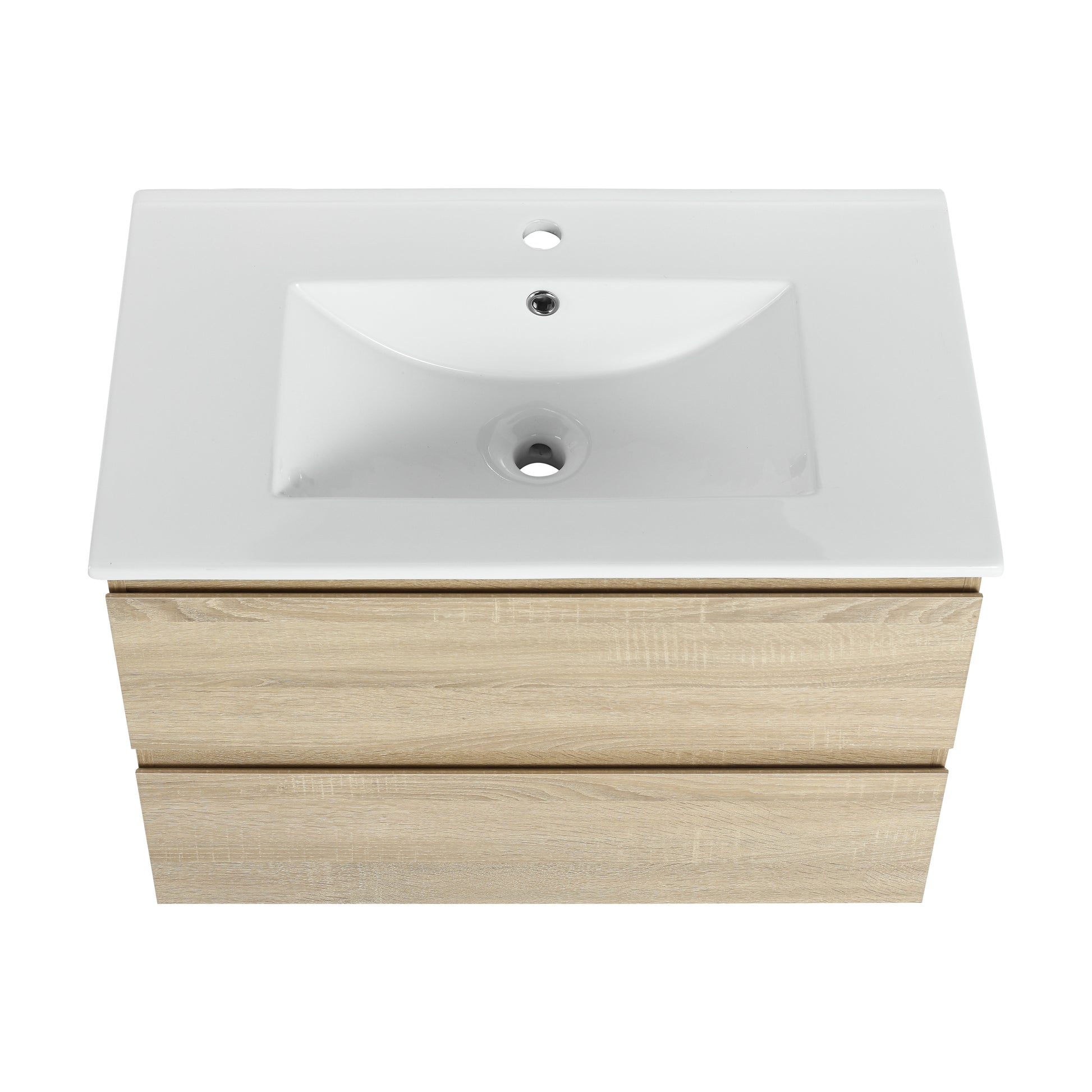 30" Wall Mounted Bathroom Vanity With Ceramic Sink, 2 Soft Close Drawers, Kd Package 2 Light Oak Bathroom Wall Mounted Modern Plywood