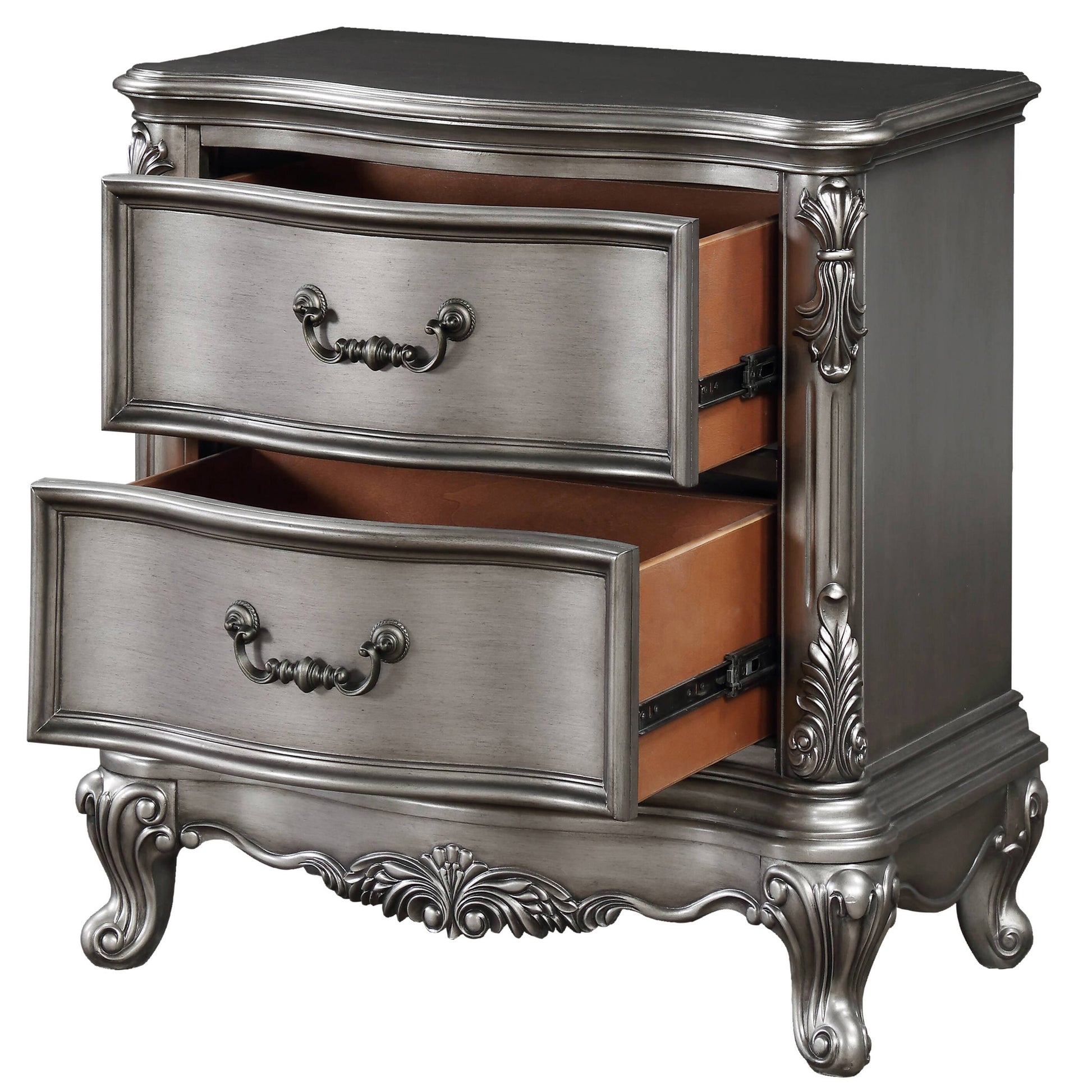 Antique Platinum 2 Drawer Nightstand Antique Gray Gray 2 Drawers Bedroom Rectangle Traditional Felt Lined Drawers Antique Wood