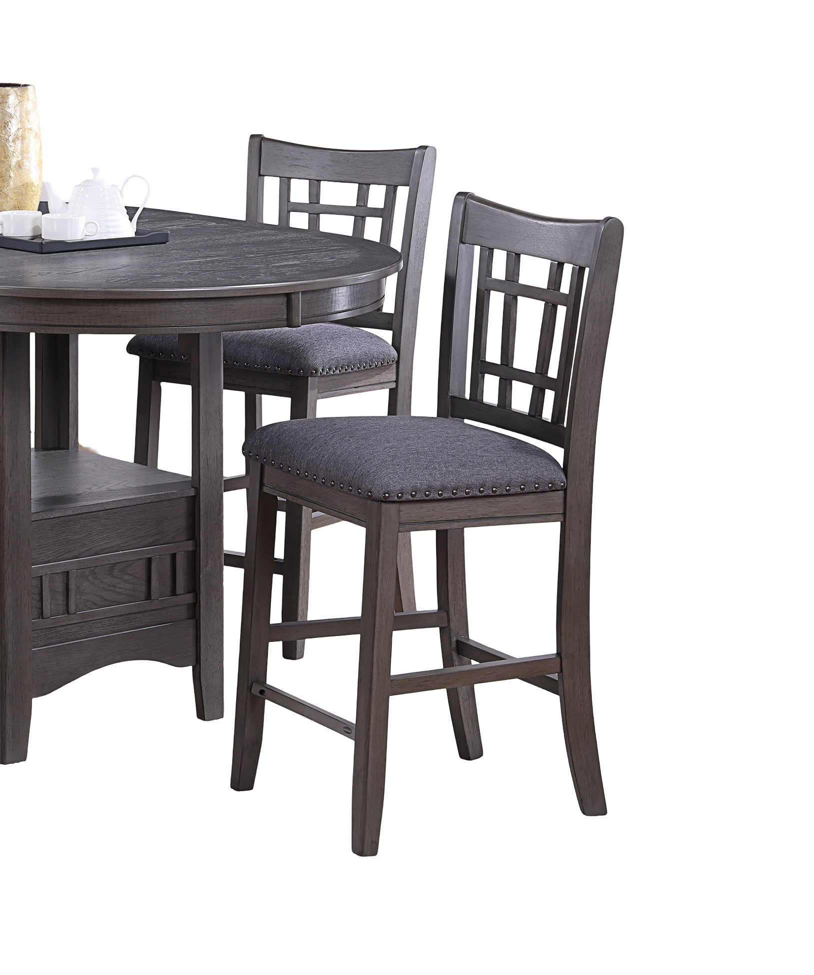 Contemporary Dining Room Counter Height 5Pc Dining Set Round Table W Leaf And 4X Side Chairs Gray Finish Solid Wood Light Brown Wood Dining Room Solid Wood Rubberwood Round Dining Table With Chair Wood Wood Gray Seats 4 42 Inches Drop Leaf