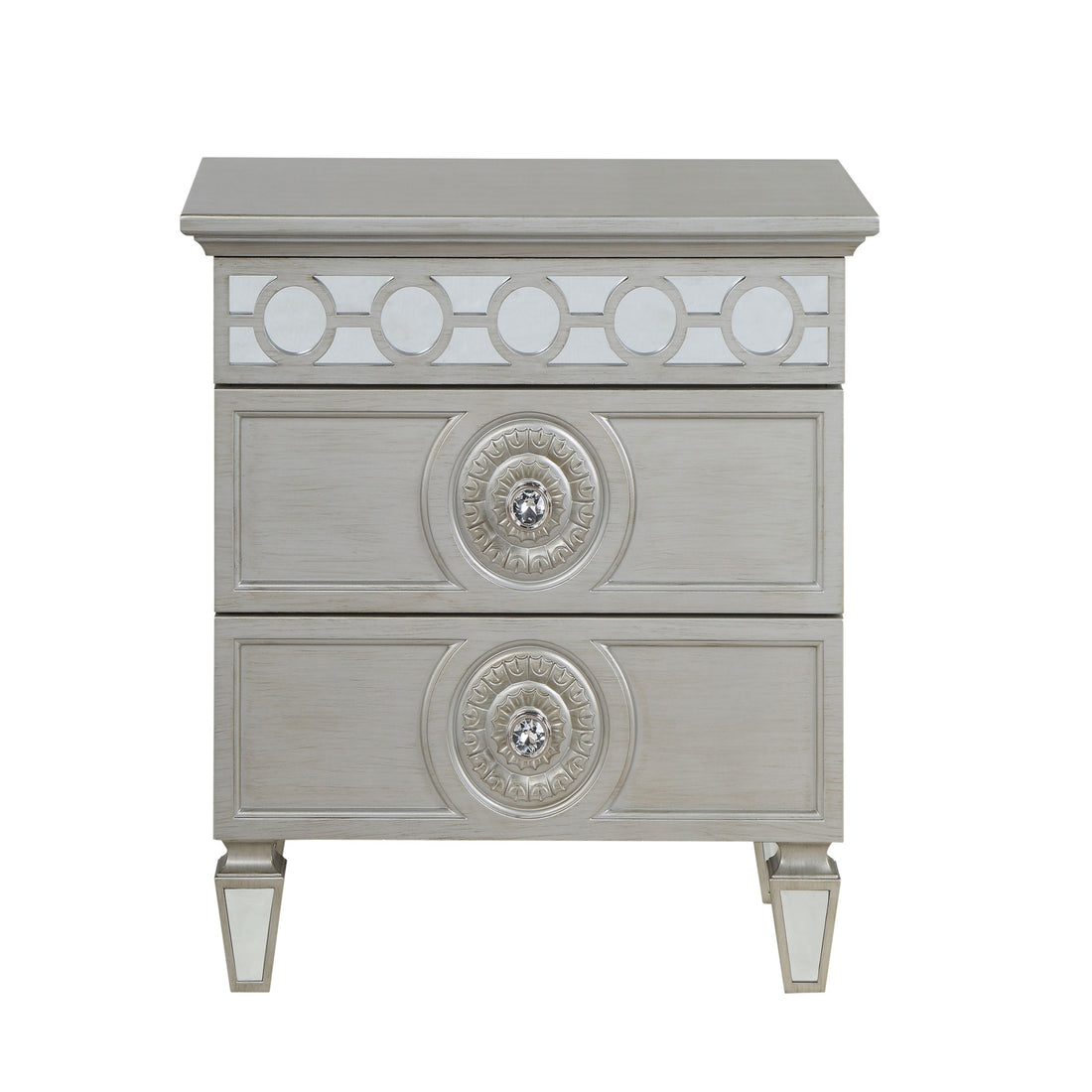 Silver 2 Drawer Nightstand Silver 2 Drawers Bedroom Rectangle Luxury Drawers Pine Silver Wood