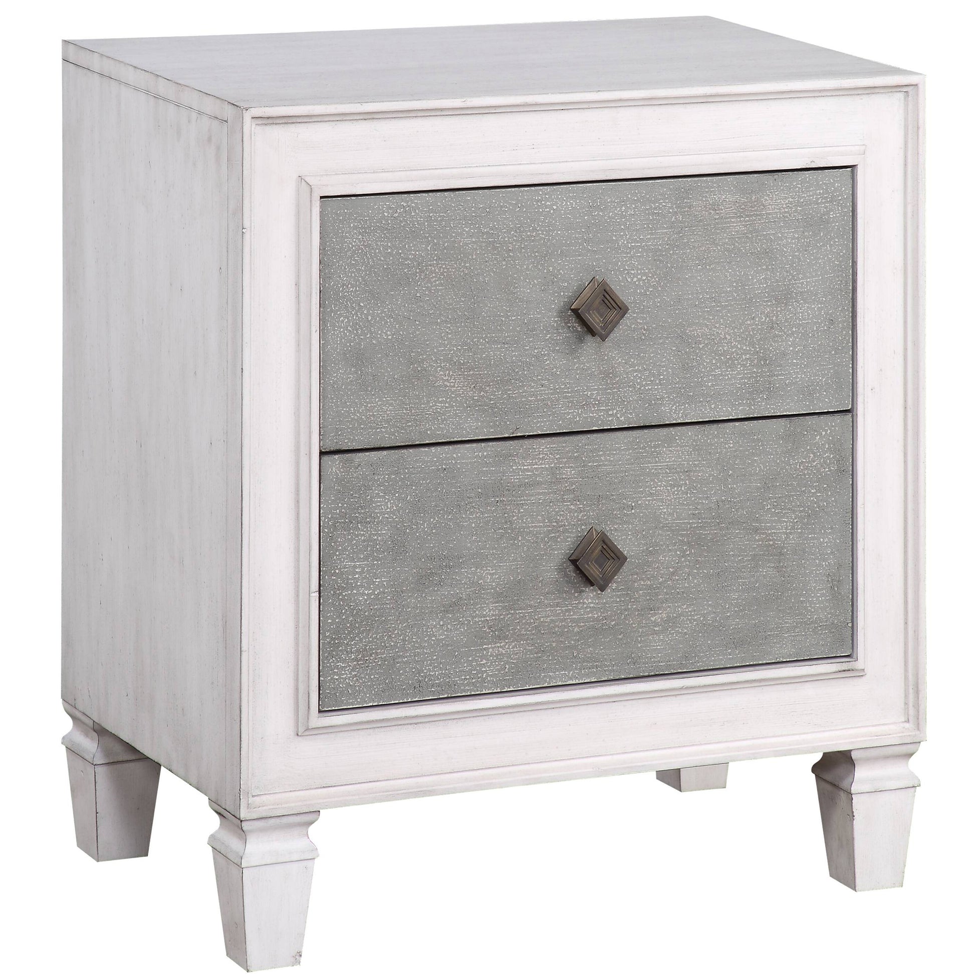 Rustic Grey And Weathered White 2 Drawer Nightstand White Gray 2 Drawers Bedroom Rectangle Modern,Rustic Poplar Felt Lined Drawers White Wood