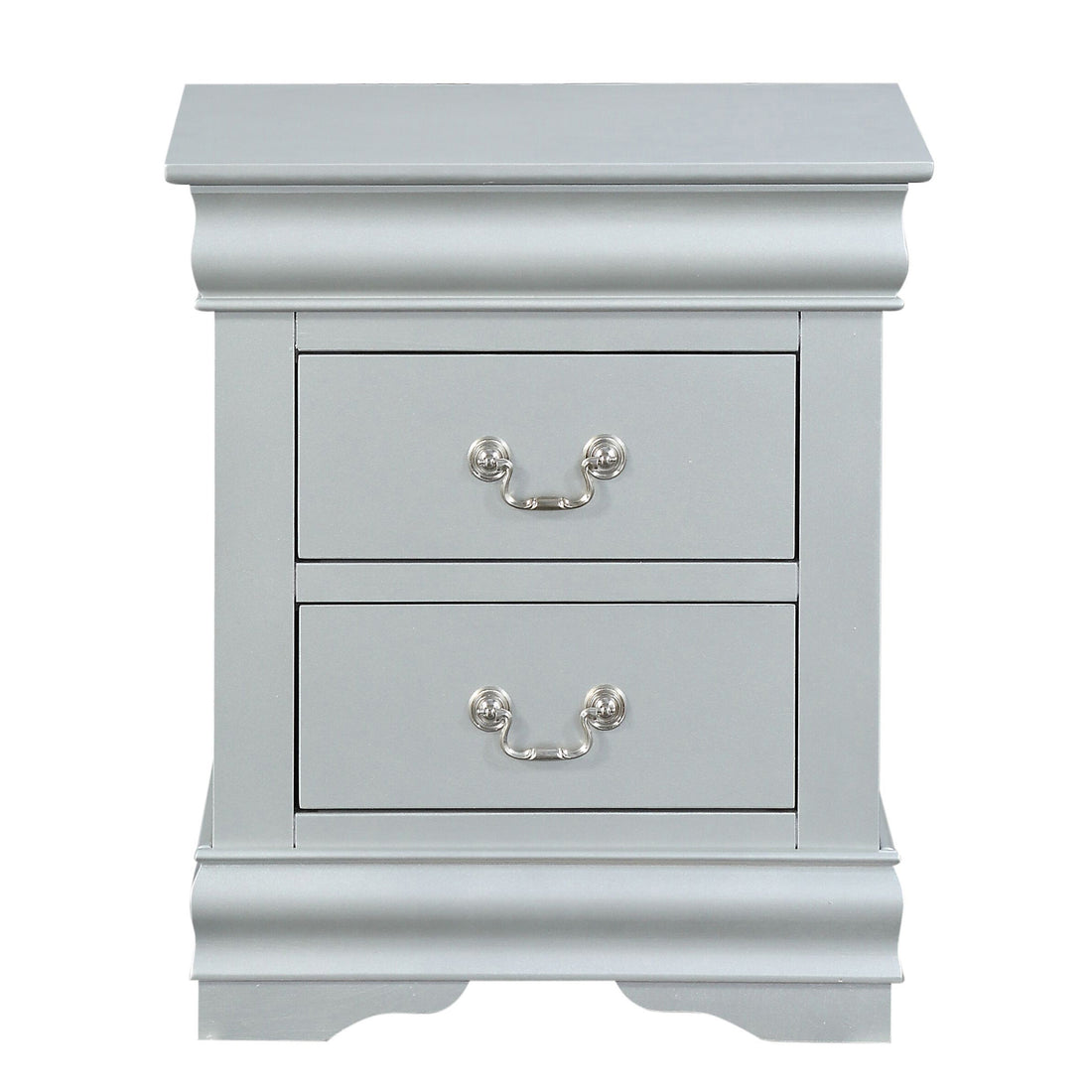 Platinum 2 Drawer Nightstand Silver 2 Drawers Bedroom Rectangle Modern Rubberwood Solid Wood Silver Wood