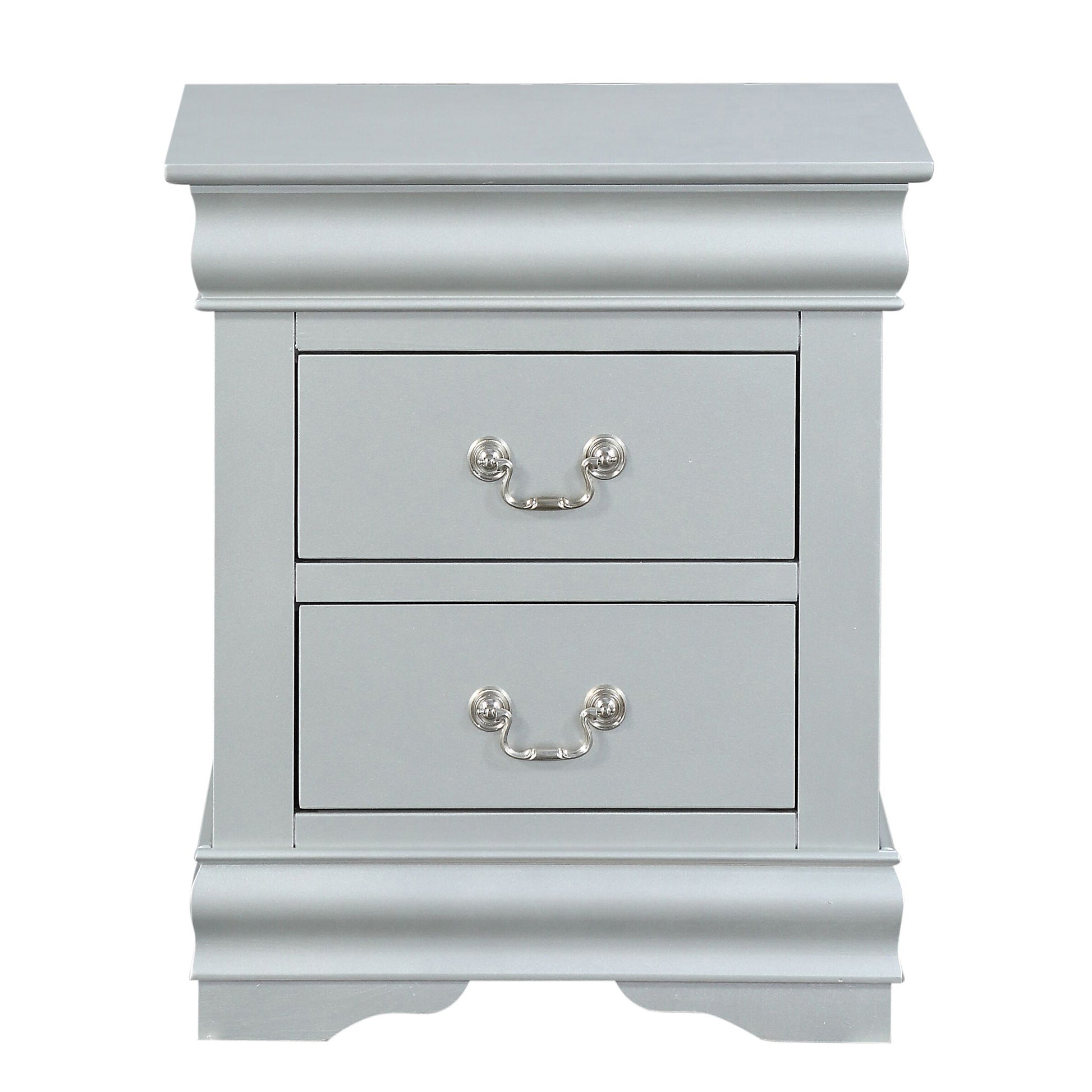 Platinum 2 Drawer Nightstand Silver 2 Drawers Bedroom Rectangle Modern Rubberwood Solid Wood Silver Wood