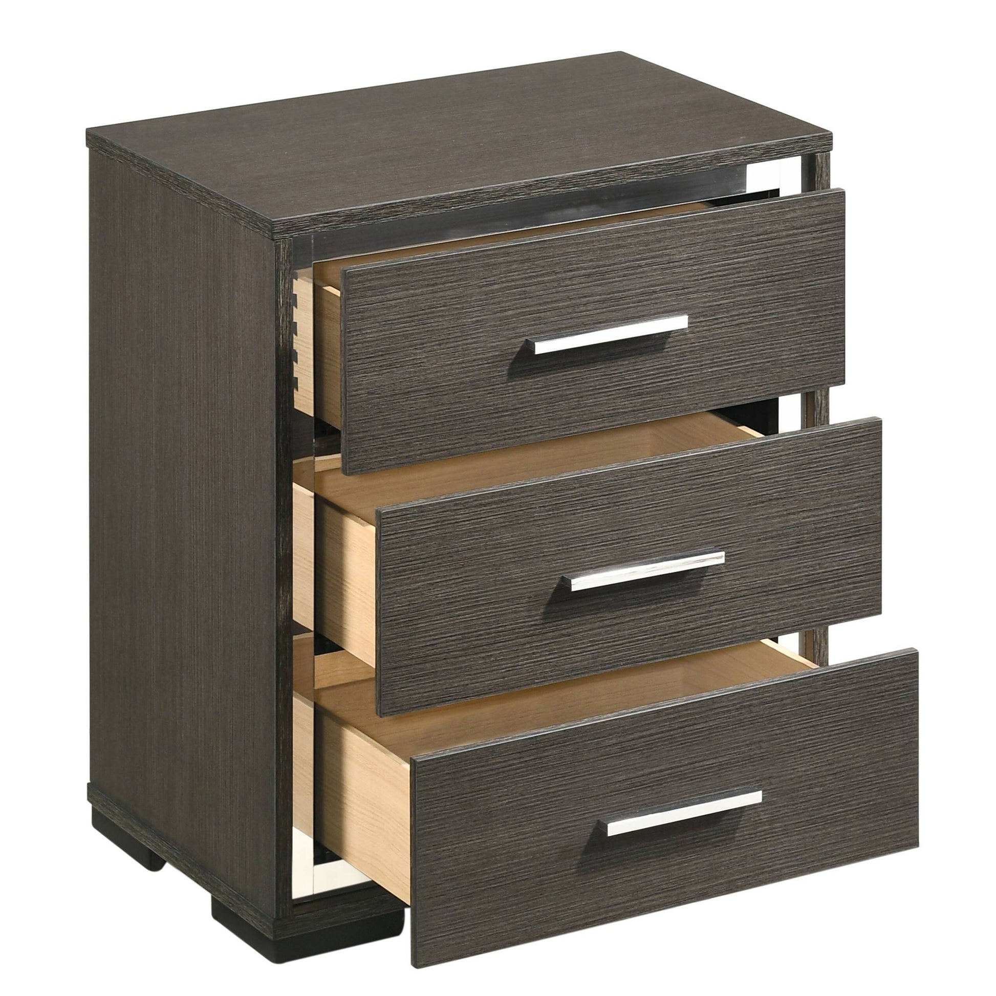 Grey Oak 3 Drawer Nightstand Oak 3 Drawers Bedroom Rectangle Modern Usb Port Oak Wood