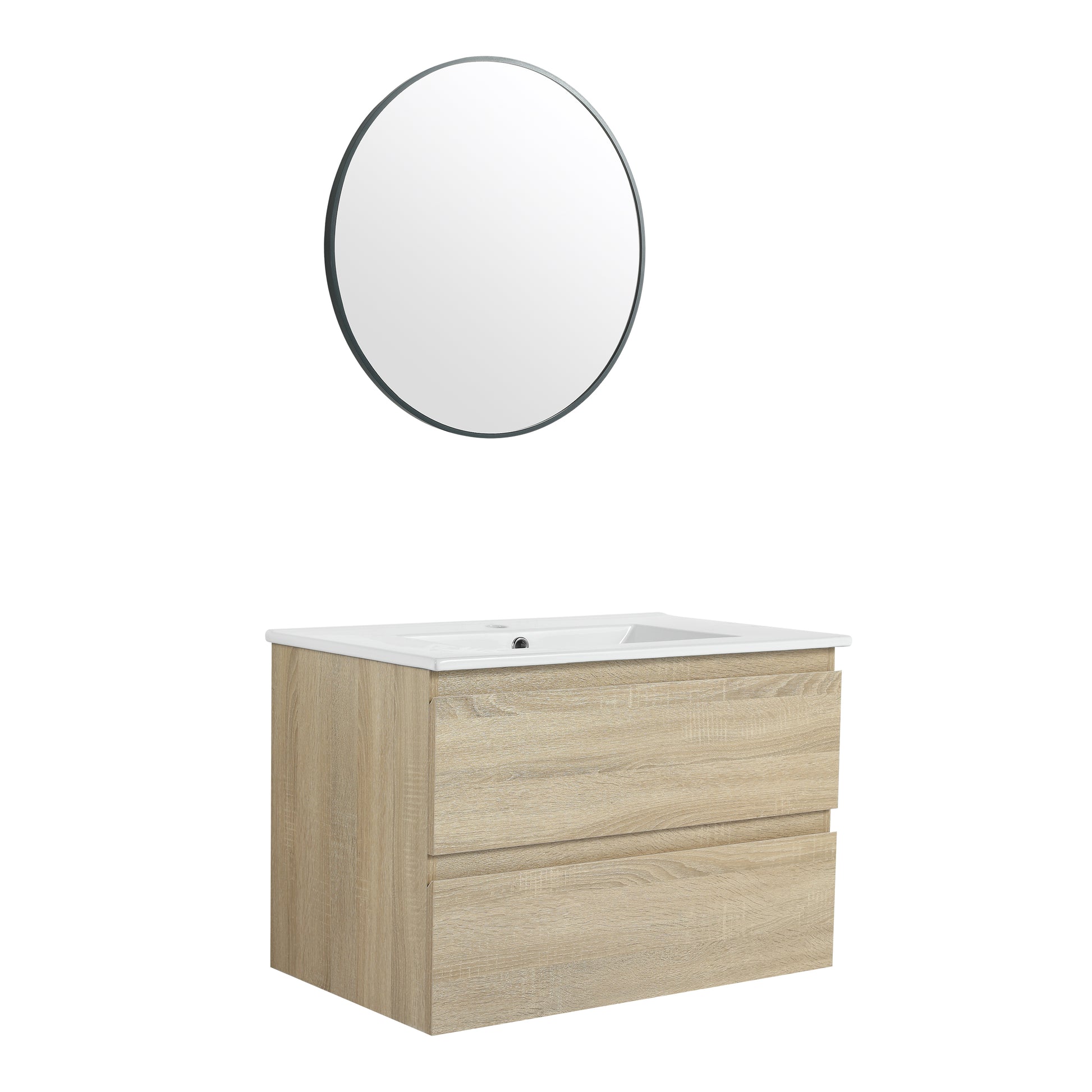 30" Wall Mounted Bathroom Vanity With Ceramic Sink, 2 Soft Close Drawers, Kd Package 2 Light Oak Bathroom Wall Mounted Modern Plywood