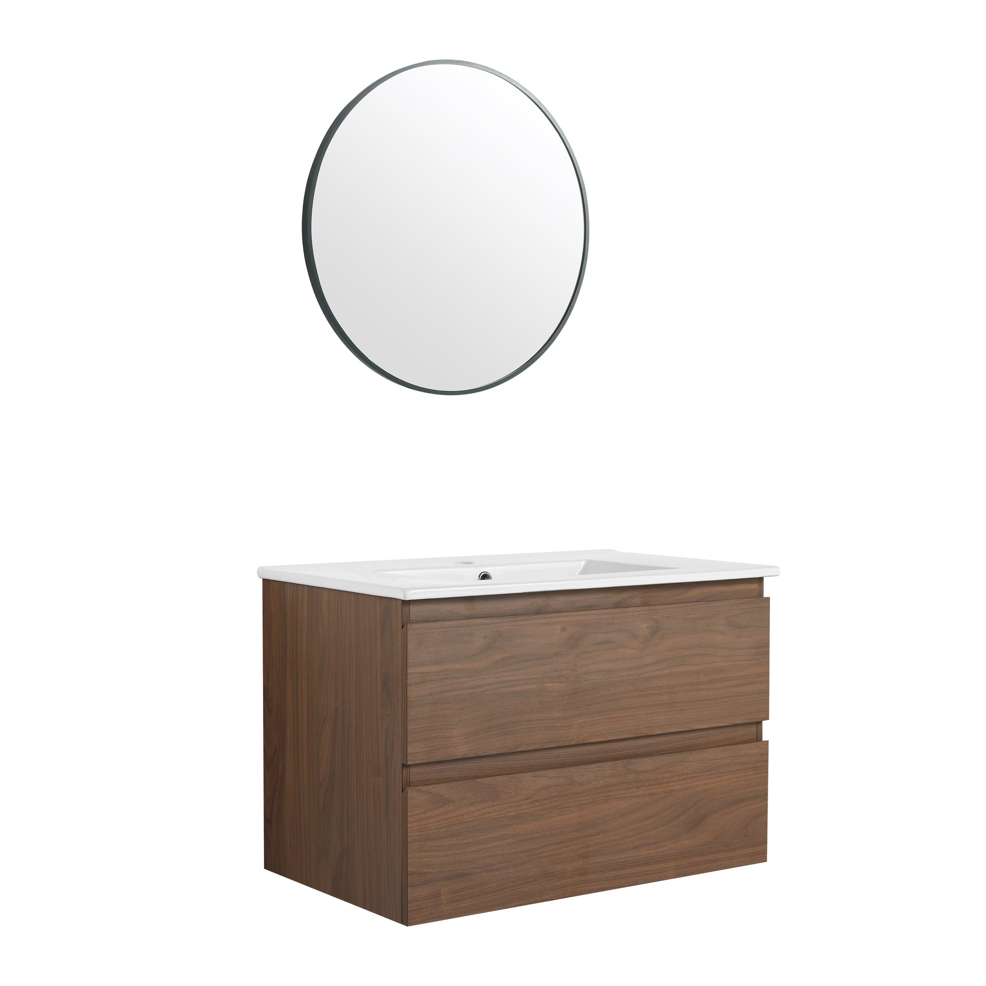 30" Wall Mounted Bathroom Vanity With Ceramic Sink, 2 Soft Close Drawers, Kd Package 2 Brown Oak Bathroom Wall Mounted Modern Plywood