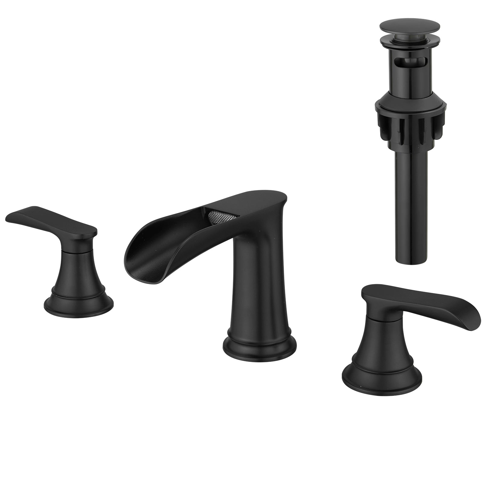 Bathroom Faucets For Sink 3 Hole Black 8 Inch Widespread Bathroom Sink Faucet With Pop Up Drain Double Lever Handle Faucet Bathroom Vanity Faucet Basin Mixer Tap Faucet With Hose Bathroom Joystick Geometric Two Black Side Sprayer Deck Mounted Cartridge