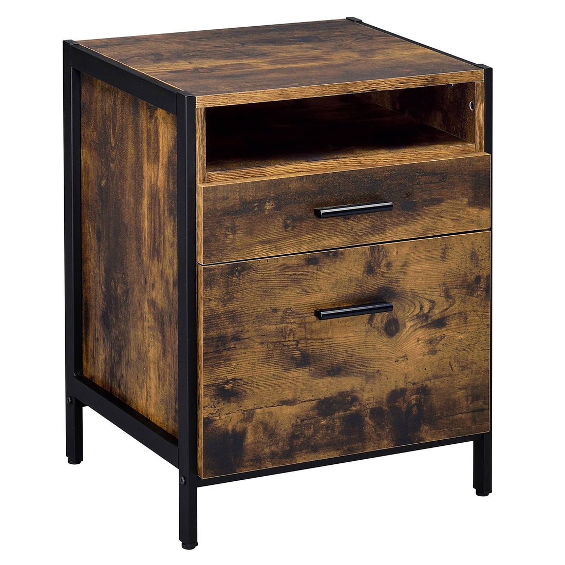 Rustic Oak And Black 2 Drawer Nightstand Black Brown 2 Drawers Bedroom Rectangle Rustic Shelf Rust Wood