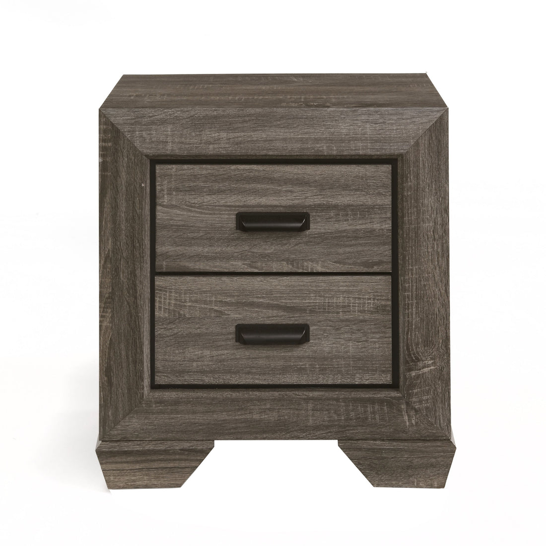 Weathered Grey Grain 2 Drawer Nightstand Brown 2 Drawers Bedroom Rectangle Rustic Drawers Wood