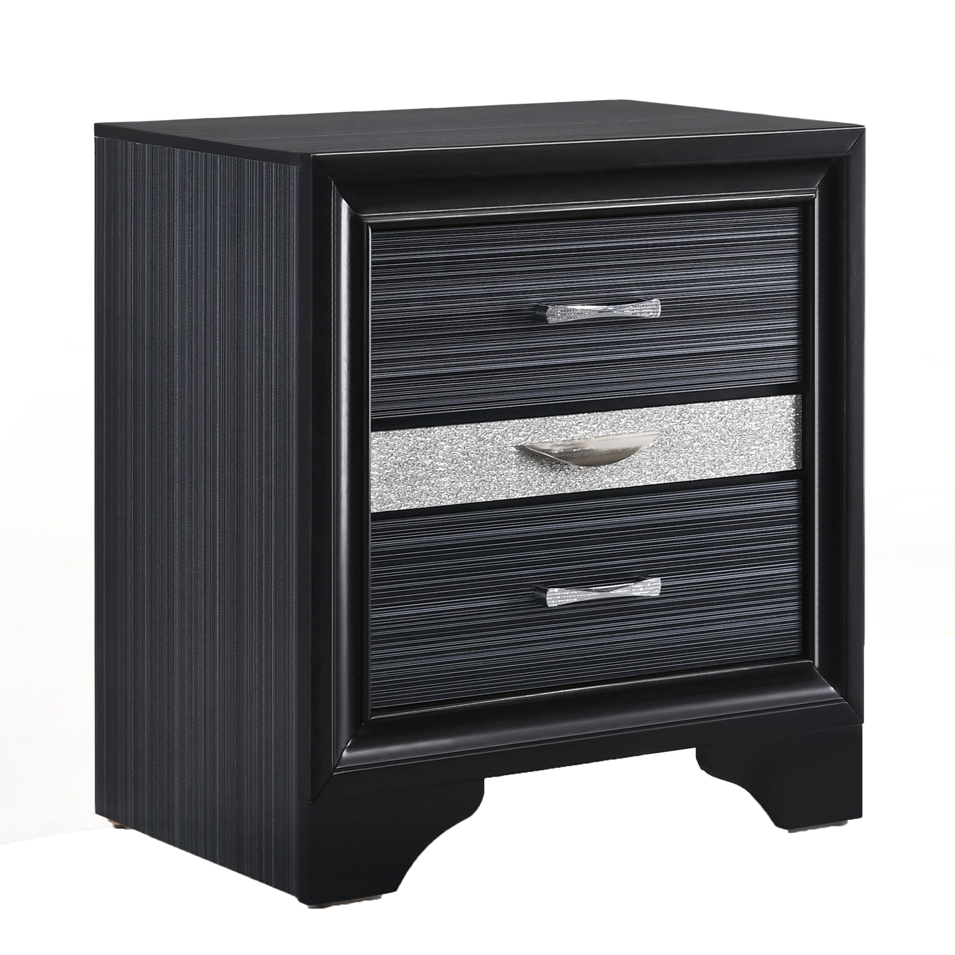 Black 3 Drawer Nightstand Black 3 Drawers Bedroom Rectangle Modern Rubberwood Felt Lined Drawers Black Wood