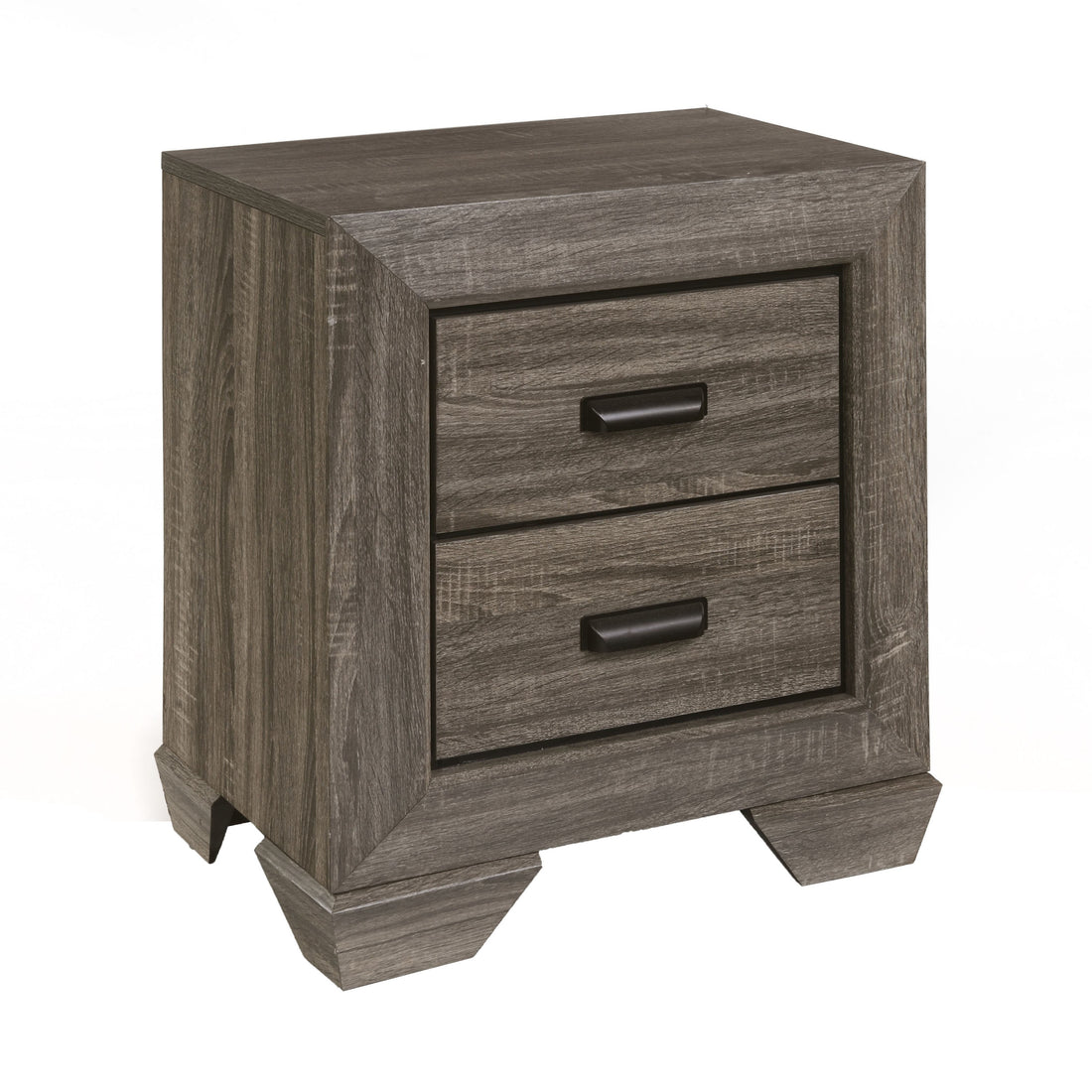 Weathered Grey Grain 2 Drawer Nightstand Brown 2 Drawers Bedroom Rectangle Rustic Drawers Wood