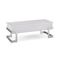 White High Gloss And Chrome Coffee Table With Lift Top White Silver White Primary Living Space Modern Rectangular Wood Metal Sled